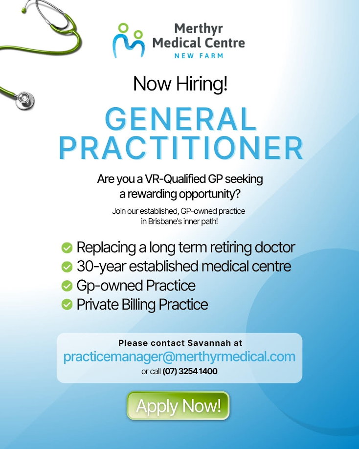 Merthyr Medical Centre Facebook ad: Join a Supportive, GP-Owned Practice in Brisbane