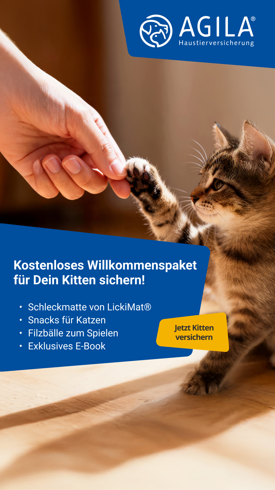 AGILA Haustierversicherung Facebook ad: Willkommenspaket für Dein Kitten