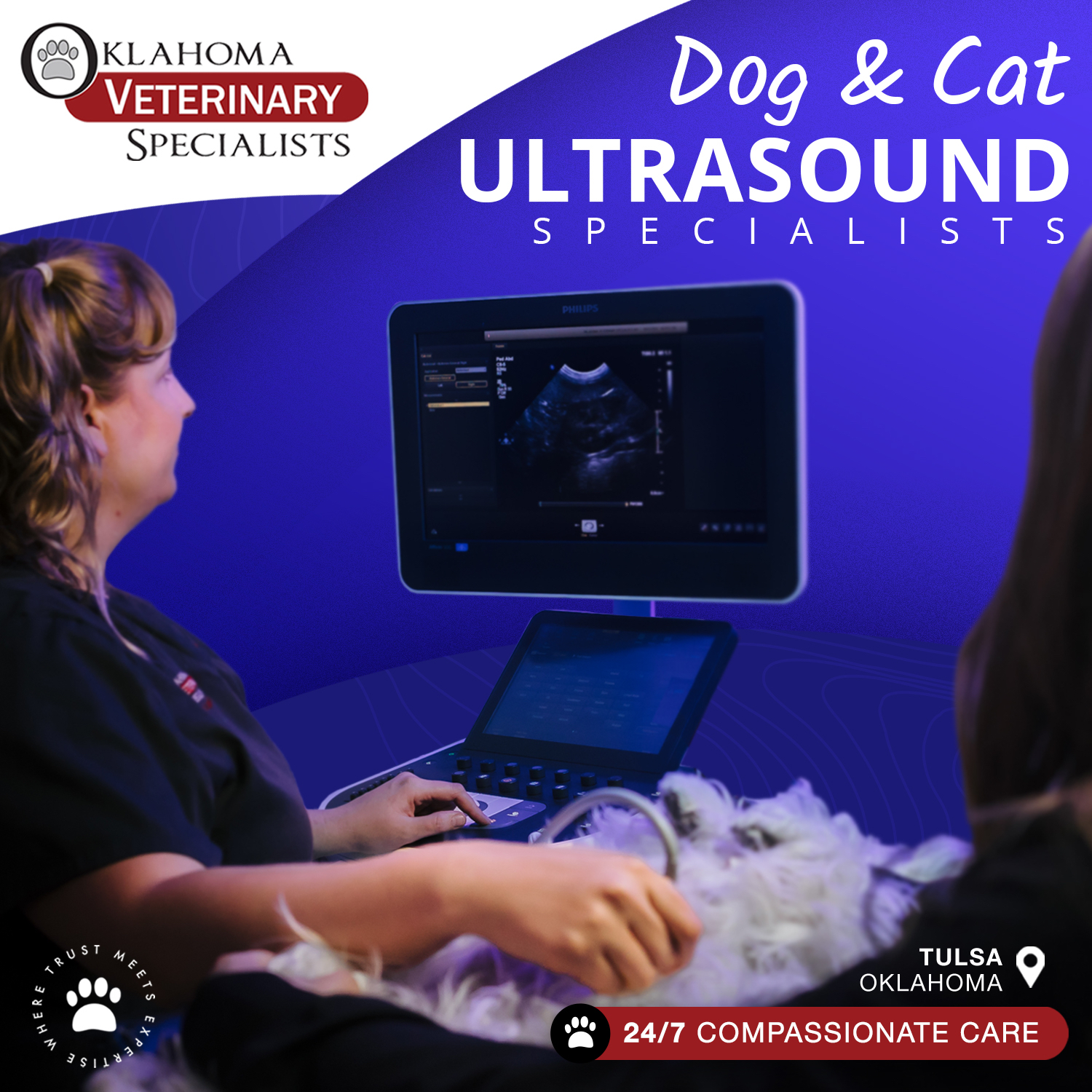 Oklahoma Veterinary Specialists Facebook ad: Board-Certified Ultrasounds