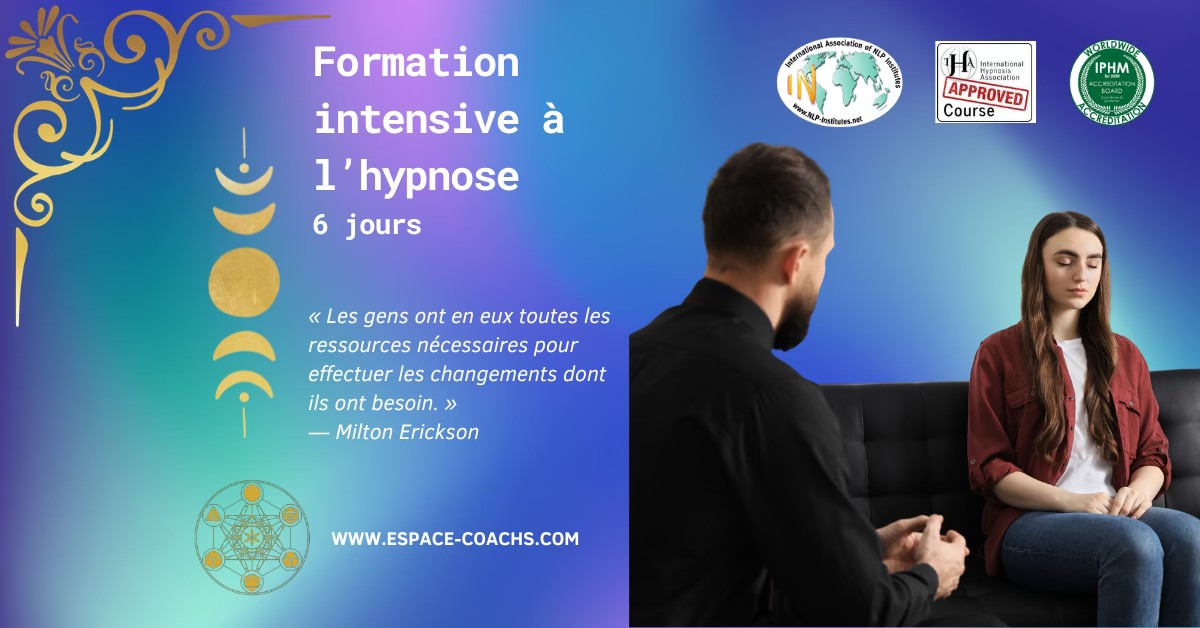 Espace-coachs Facebook ad: Formation à l'hypnose en 6 jours