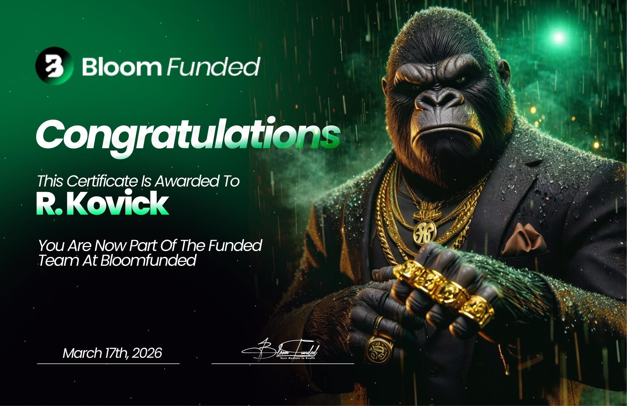 BloomFunded Facebook ad: FIRST TRADER FUNDED.