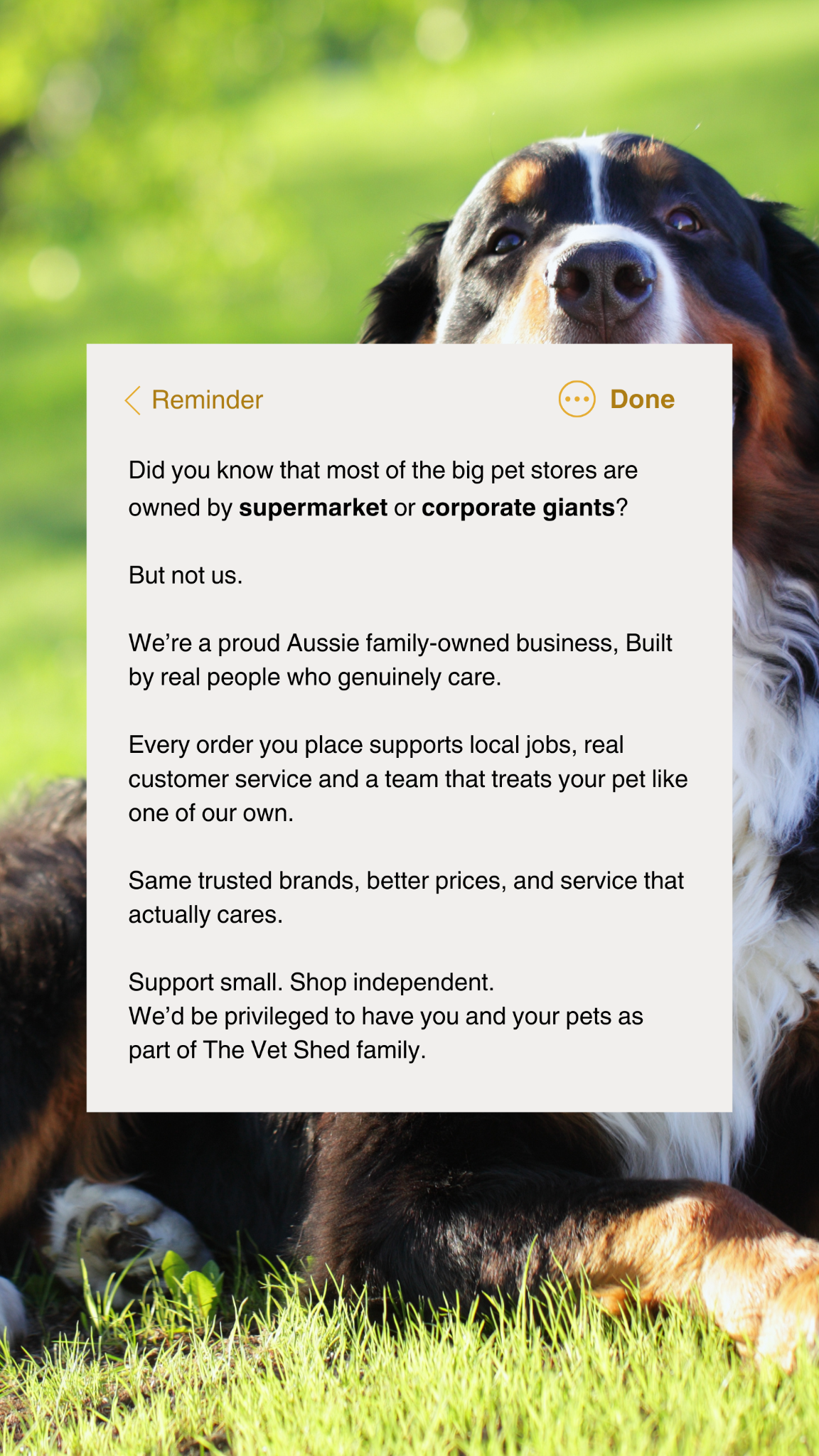The Vet Shed - Online Pet Store Facebook ad