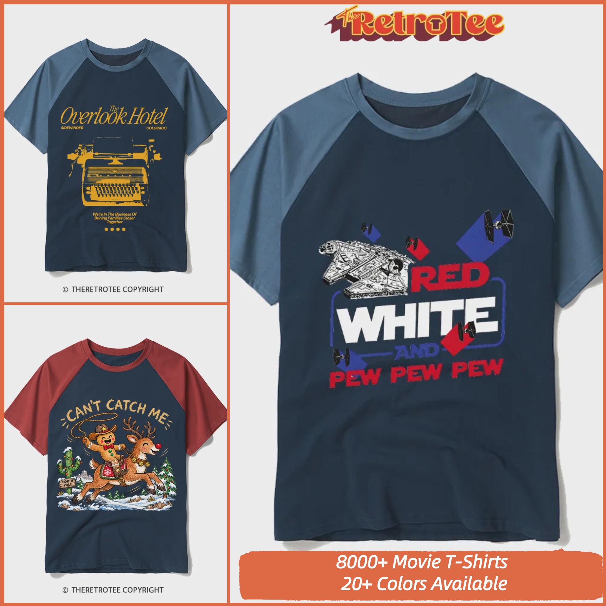 The RetroTee Facebook ad: 8,000+ Movie Tee Styles · 20+ Colors