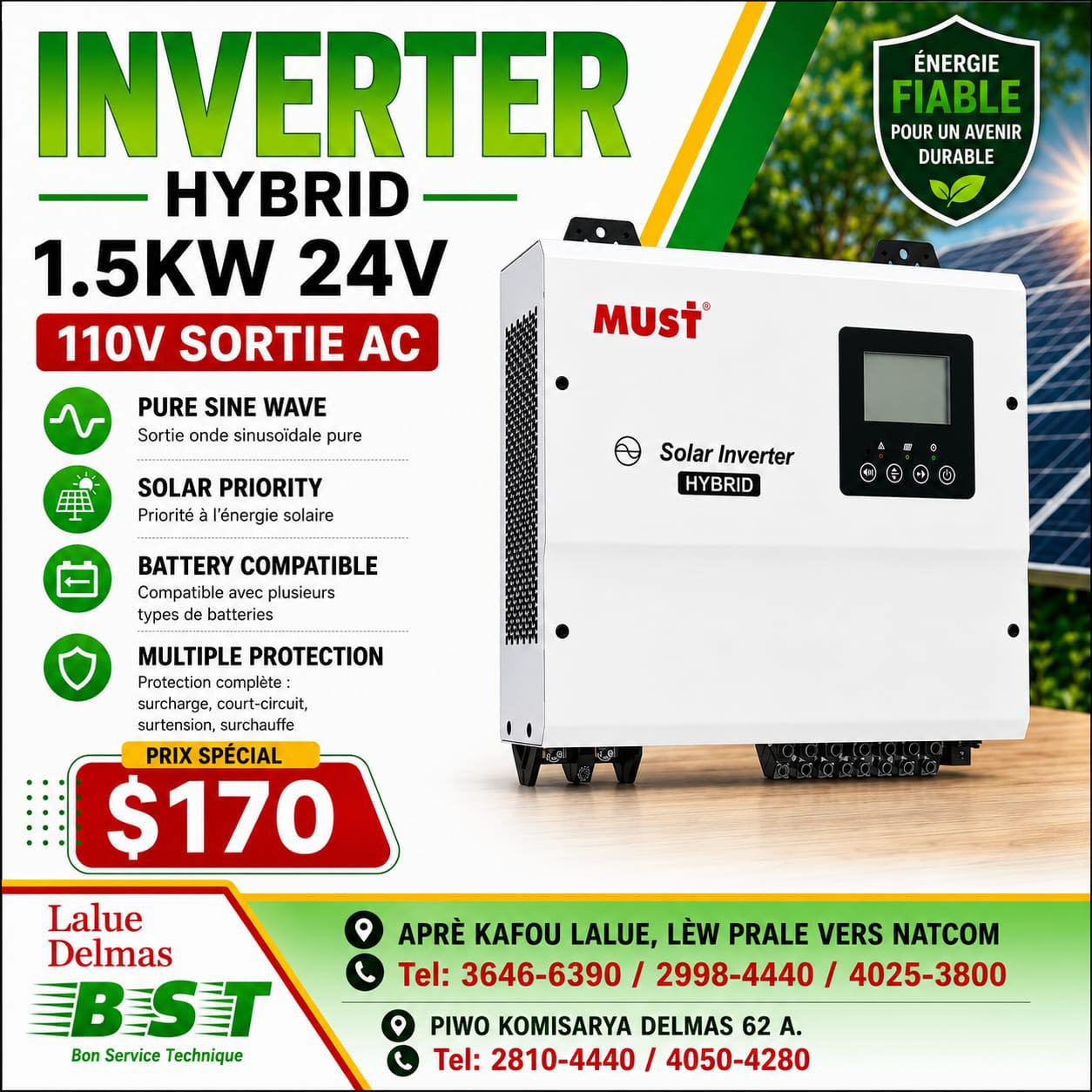 BST Delmas Facebook ad: Inverter sòti nan 500W jiska 18KW disponib nan…