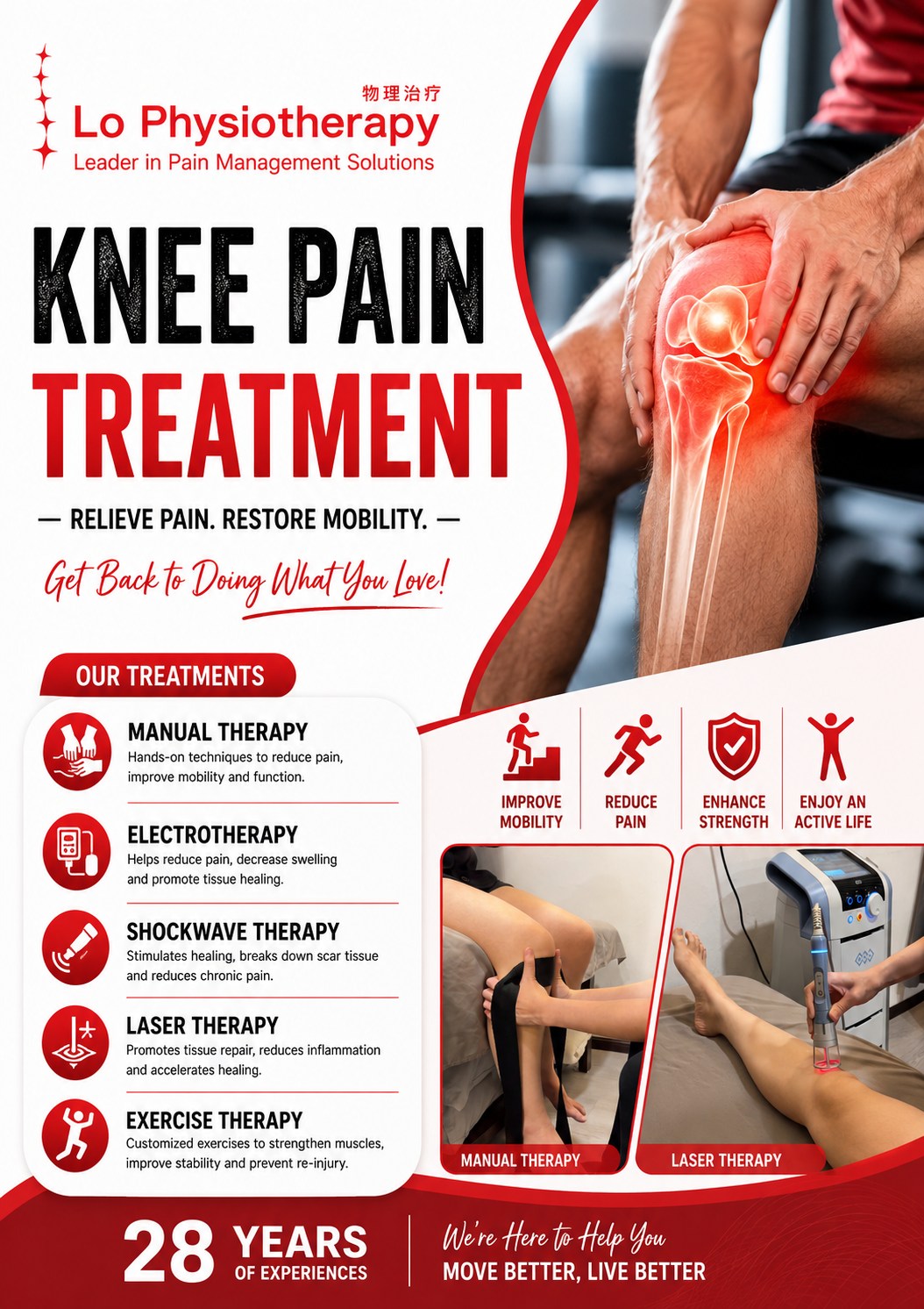 Lo Physiotherapy Facebook ad: Knee pain slowing you down?