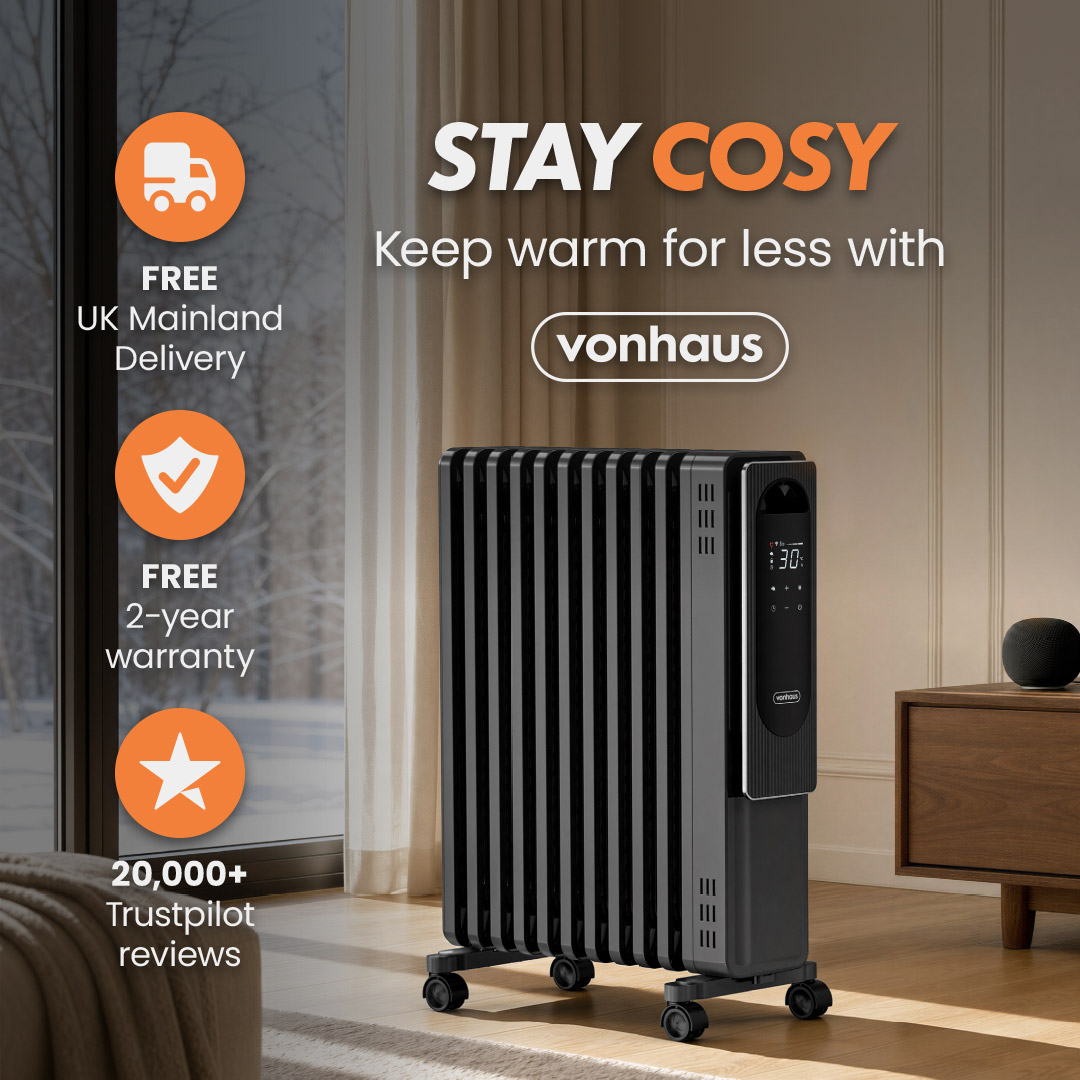 Vonhaus Facebook ad: Warm the Room You're Using