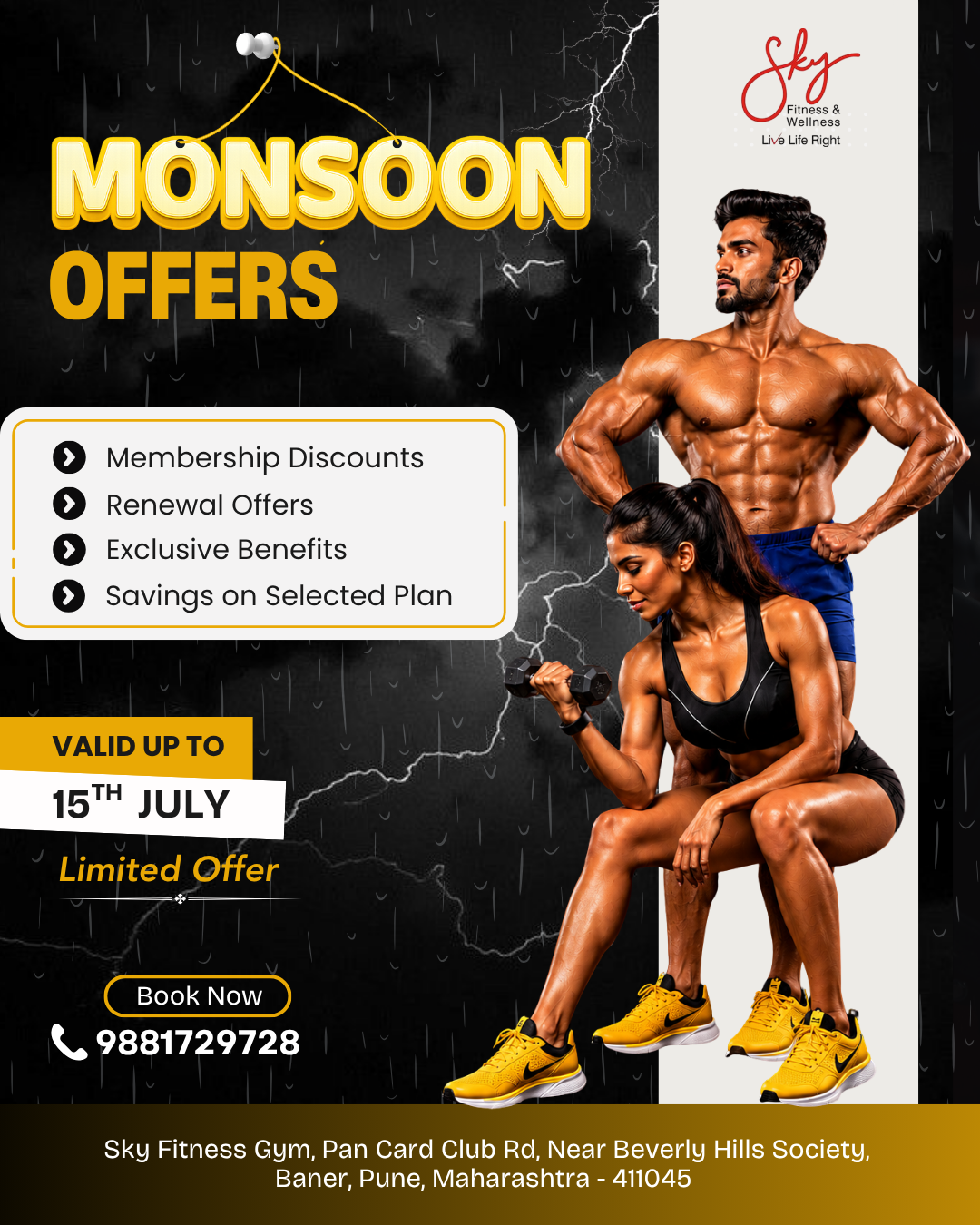 Sky fitness and wellness Facebook ad: This Monsoon, Invest In Yourself