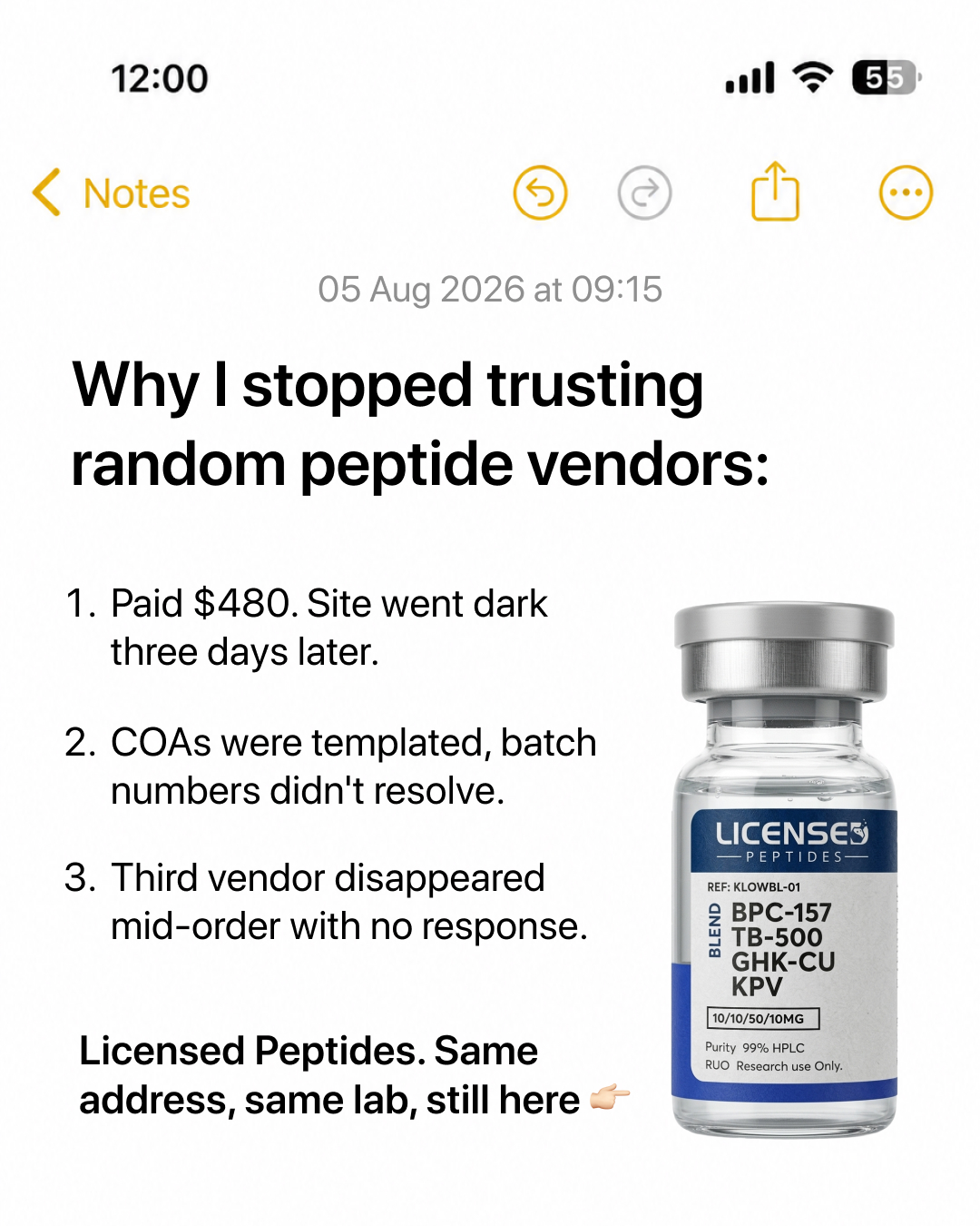 LicensedPeptides.com Facebook ad: Don't Trust. Verify Us.