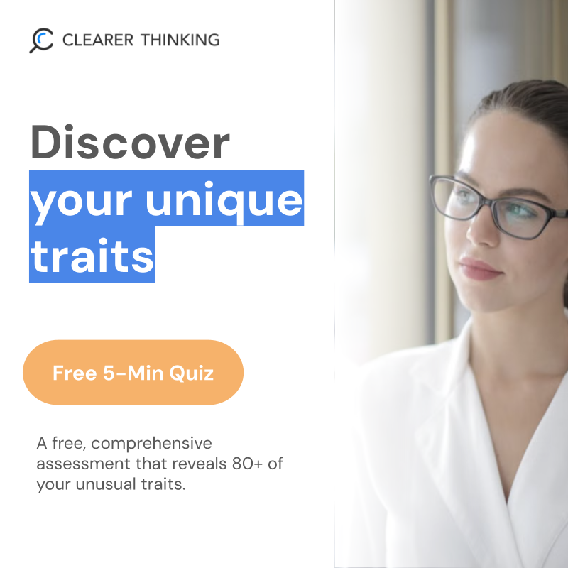 ClearerThinking.org Facebook ad: Discover Your Rare Traits