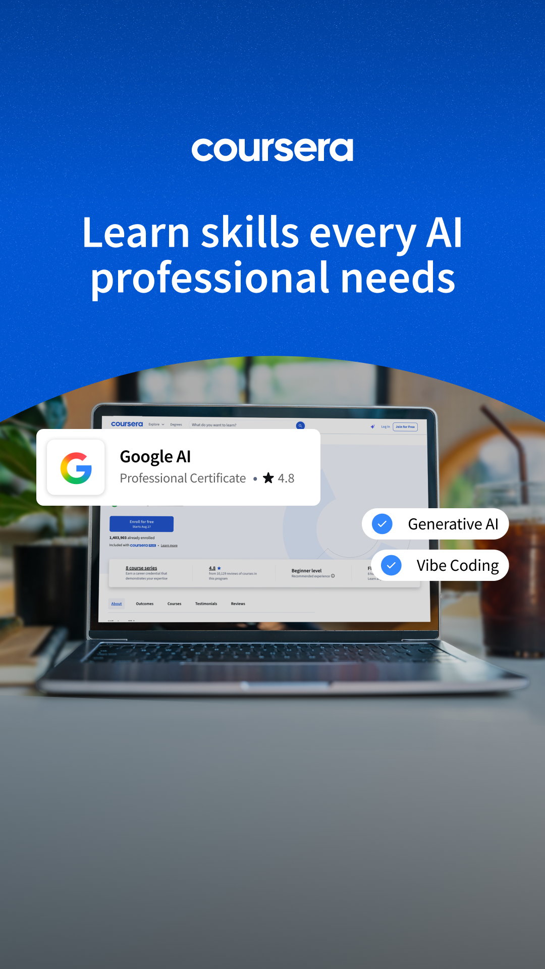 Coursera Facebook ad: Gain AI skills employers are looking for