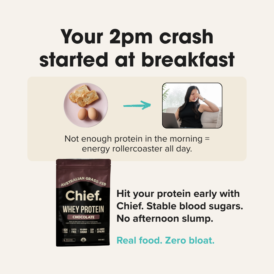 Chief Nutrition Facebook ad: Your 2PM Crash Started At Breakfast