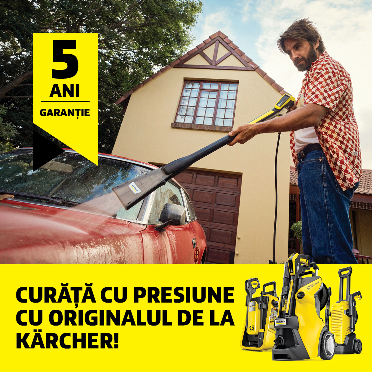 Kärcher Facebook ad: Curăță eficient mașina, terasa, fațada, aleile, mobilierul…