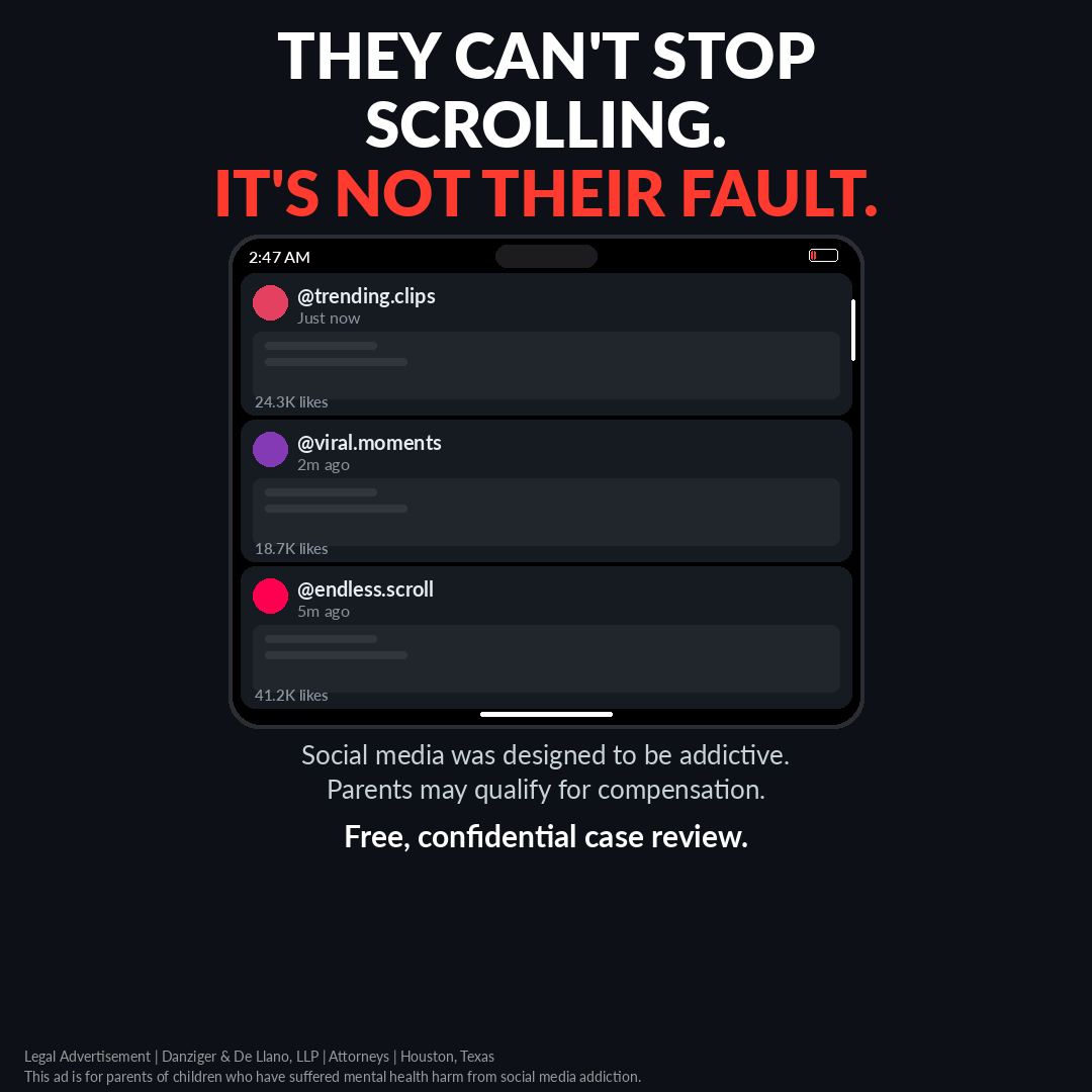 Social Media Addiction Claims Facebook ad: Free Case Evaluation