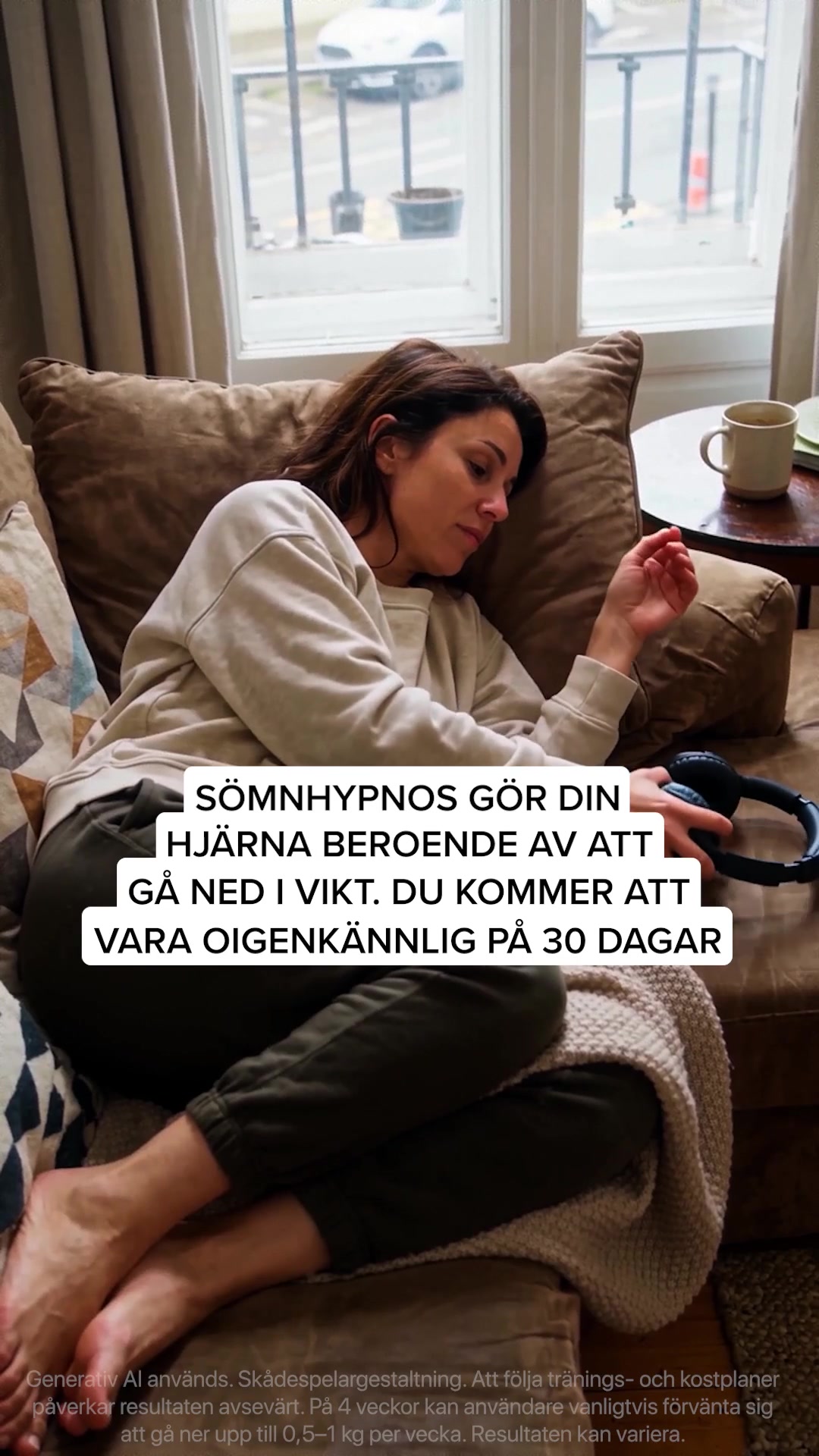 Kure for Hypnotherapy Facebook ad: ​​Tryck på play. Slut ögonen. Förändra allt