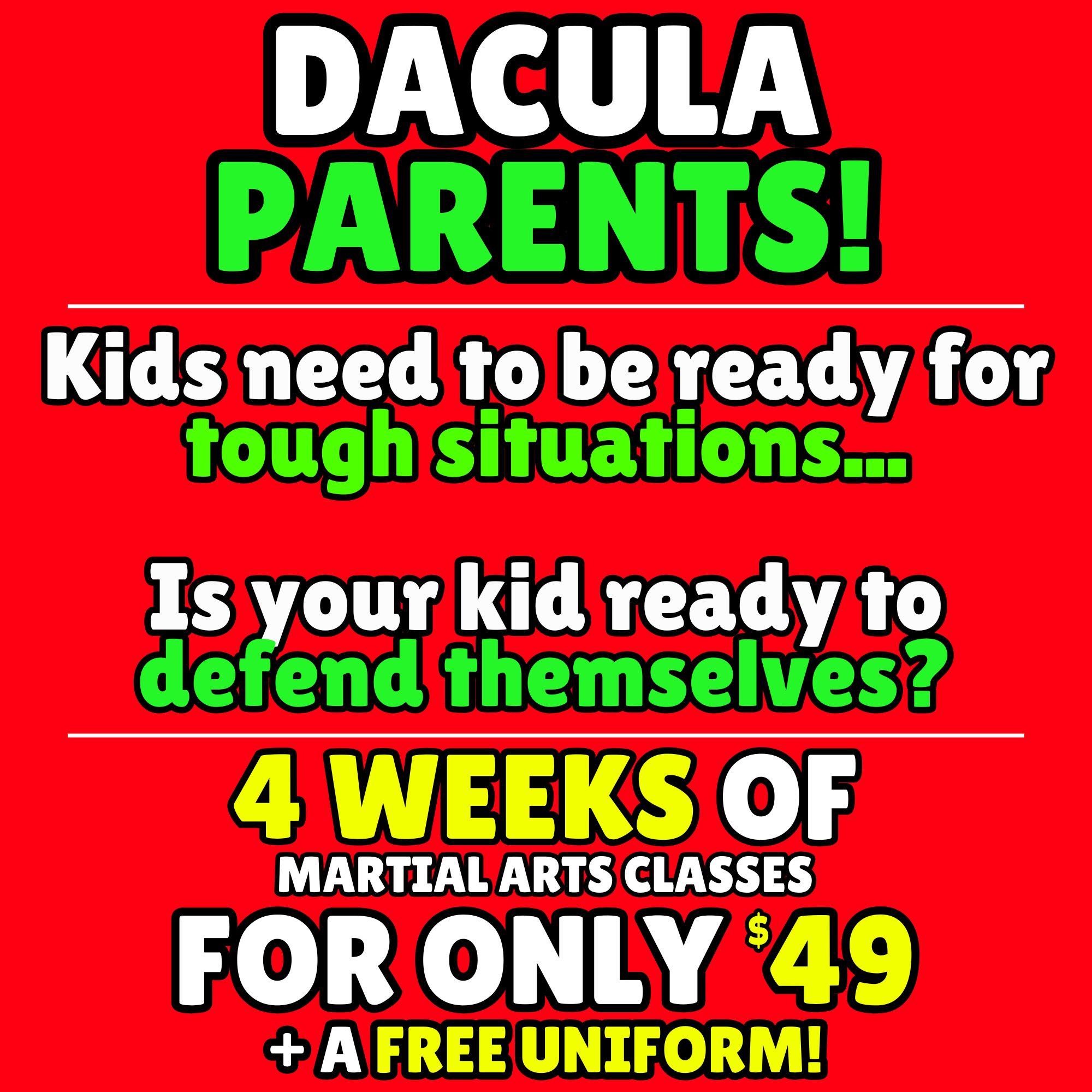 Shaw's Christian Black Belt Academy Facebook ad: Try Taekwondo Today!