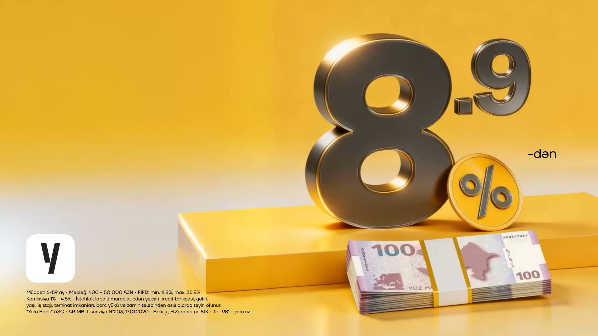 Yelo Bank Facebook ad: 8.9%-dən krediti indi al!