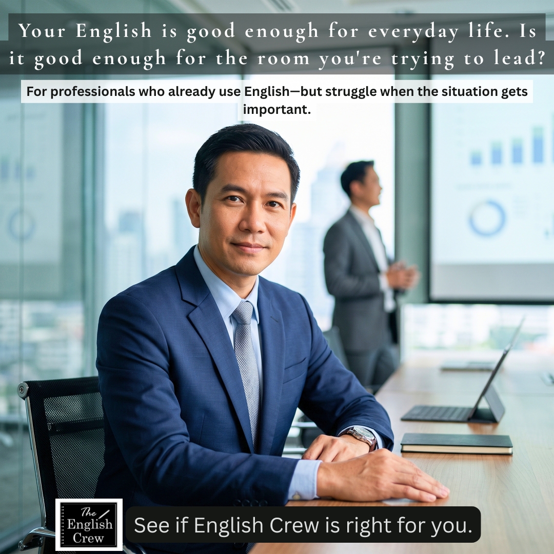 The English Crew Online English Lessons Facebook ad: For Professionals Who Already Know English