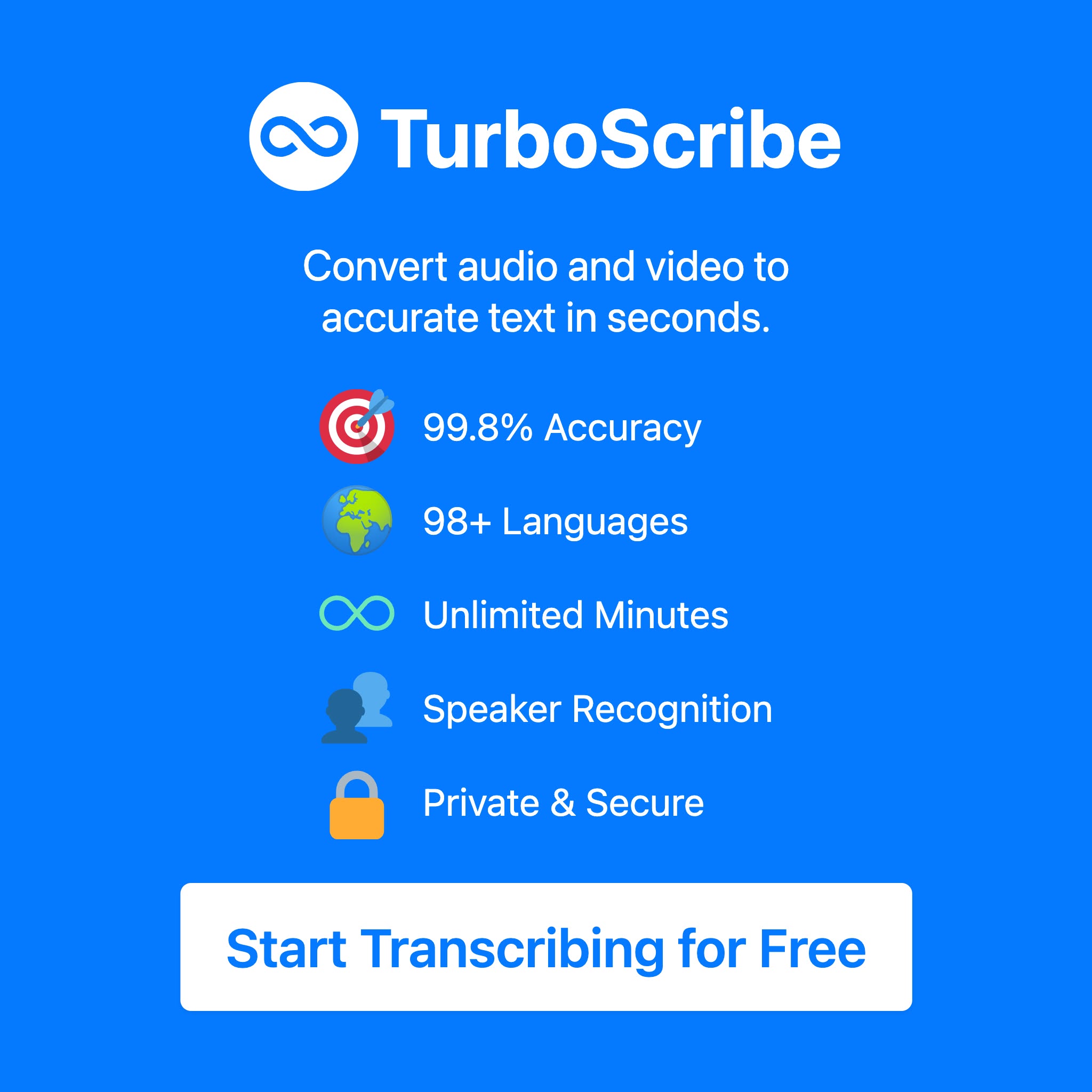 TurboScribe Facebook ad: Transcribe Audio and Video to Text