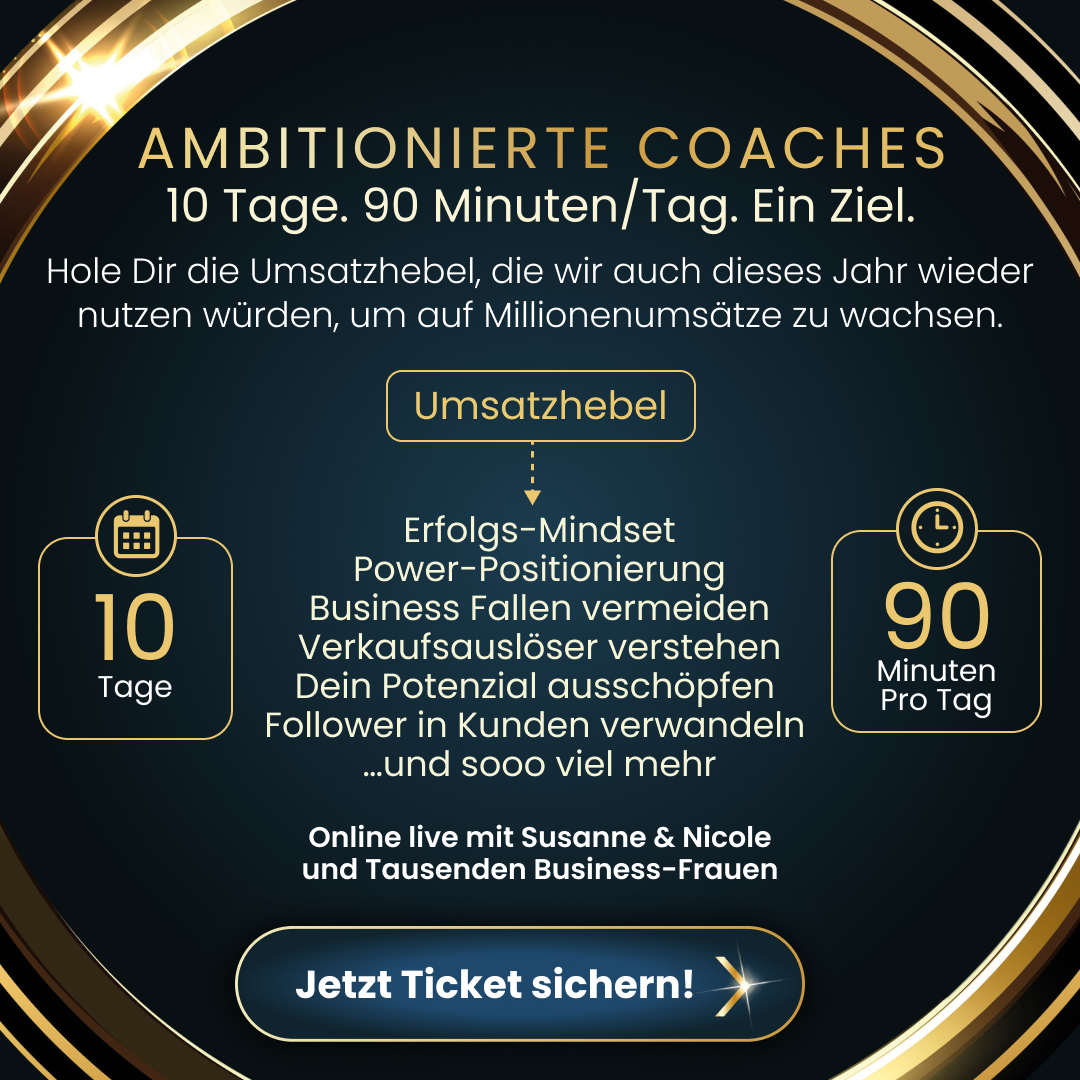 Susanne & Nicole Facebook ad: 10 Tage. 5 Umsatzhebel. Coaching-Star startet bald…