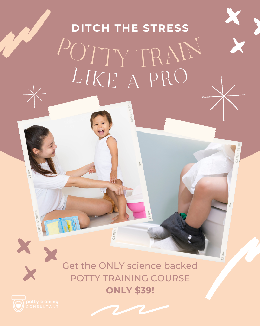 Potty Training Consultant Facebook ad: The BEST potty training course (backed by science + real…