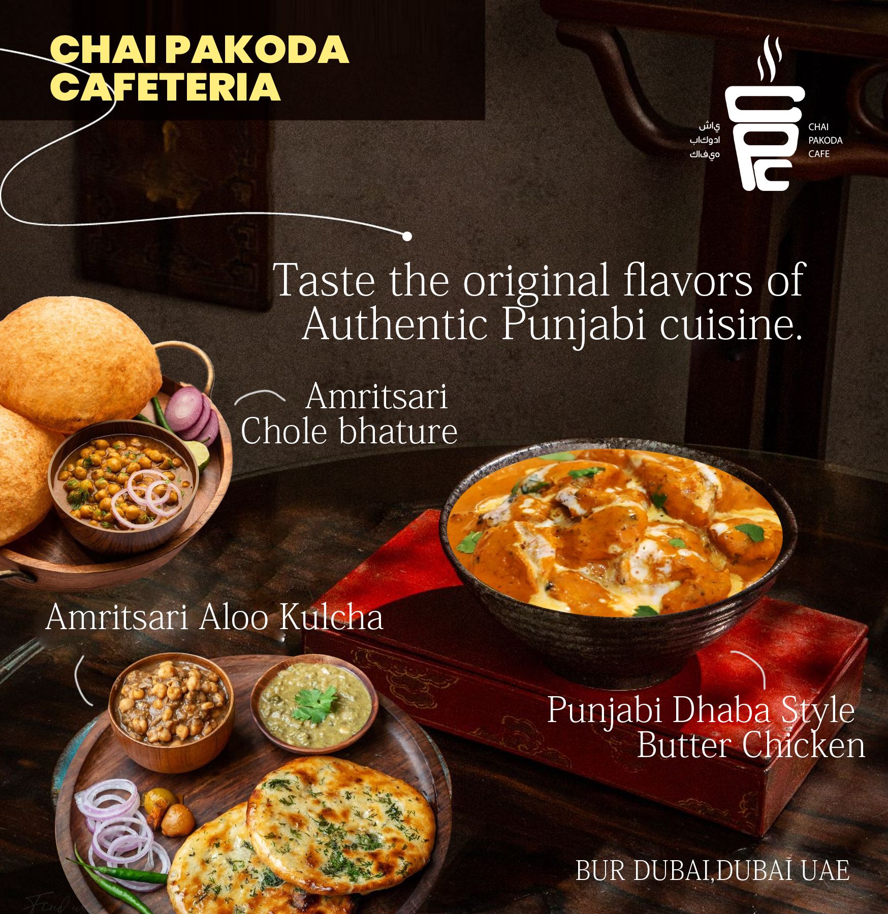 Chai Pakoda Cafeteria Facebook ad: Visit Dubai and enjoy real Punjabi spice with…