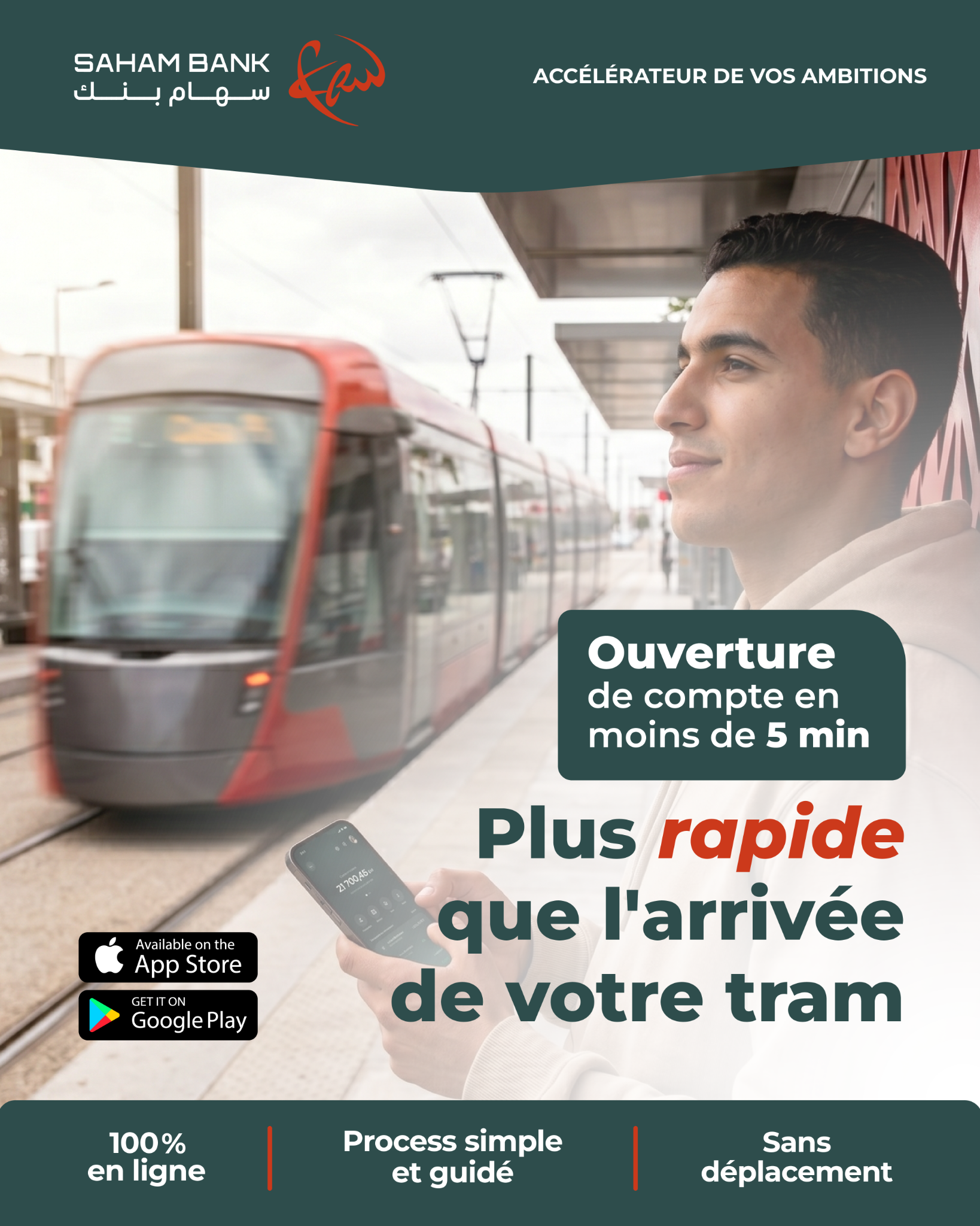 Saham Bank Facebook ad: Un compte bancaire en moins de 5 min? Oui, c’est possible.