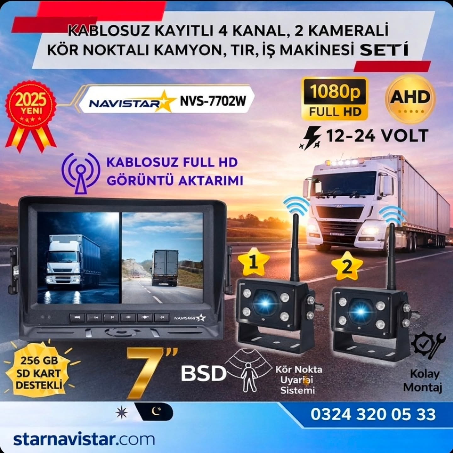 StarNavistar Facebook ad: 2 Kablosuz Kameralı 7 inç Kayıtlı Monitör Full…