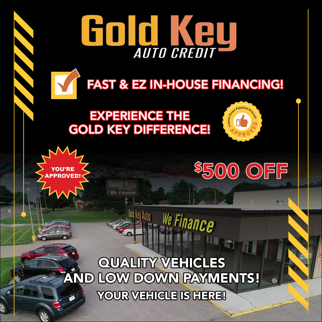 Gold Key Auto Credit, Inc. We Finance Facebook ad: Upgrade your drive and keep more money in your pocket.