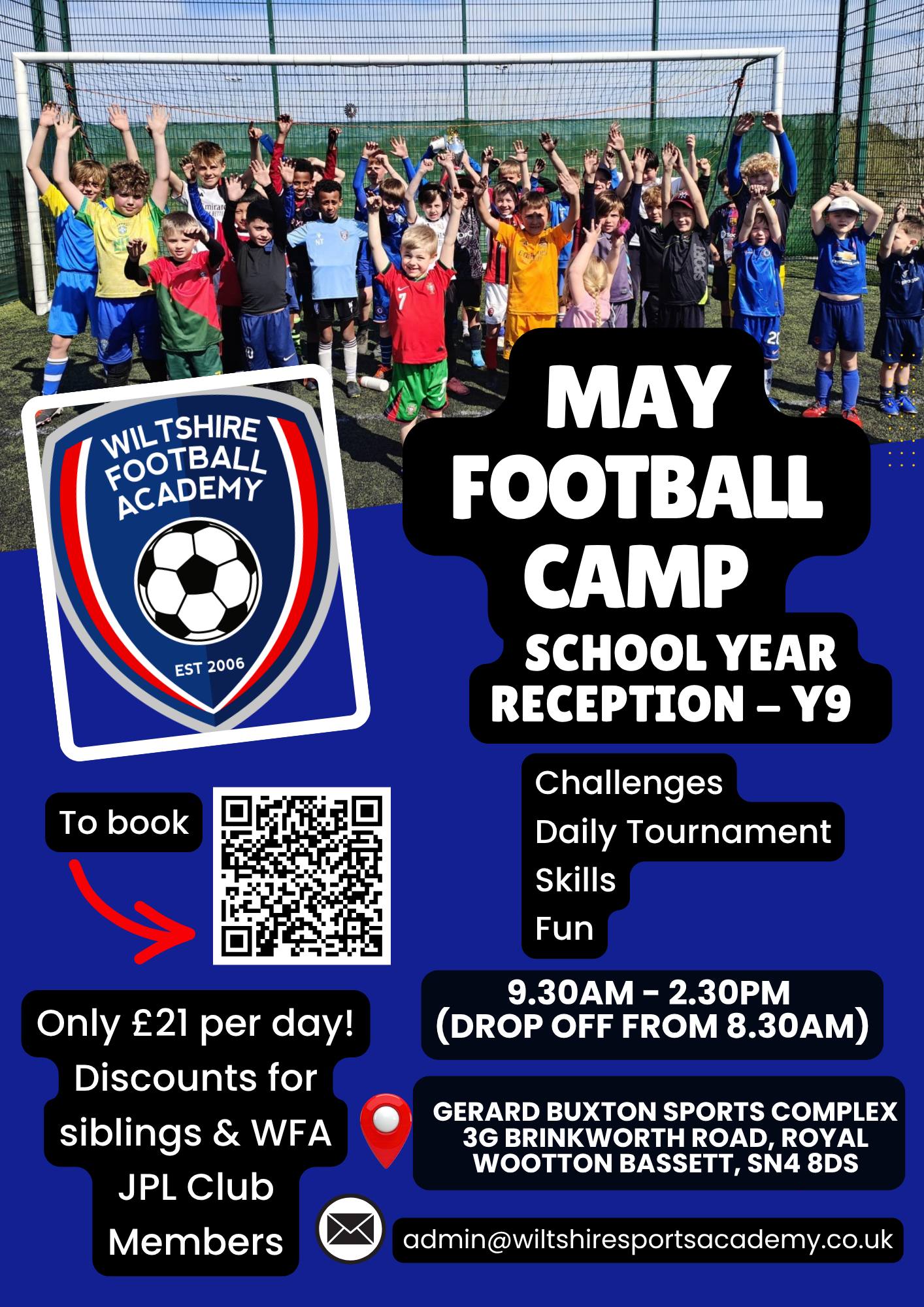 Wiltshire Football Academy Facebook ad: MAY FOOTBALL CAMP & GK ONLY CAMP