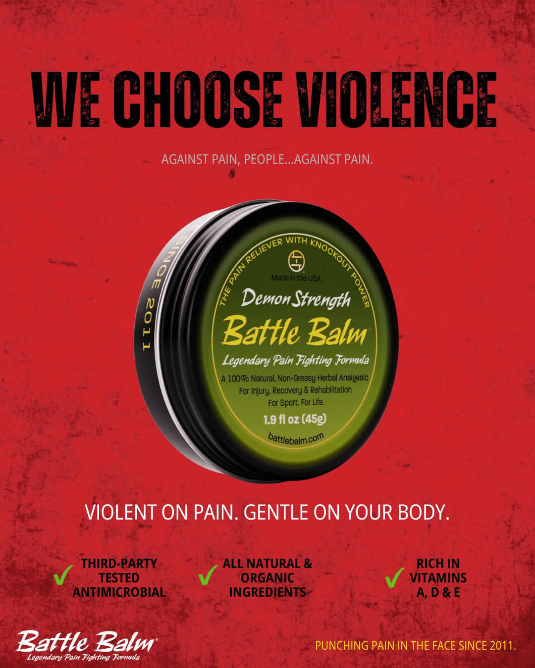 Battle Balm Facebook ad: Battle Balm - Demon Strength All Natural & Organic Pain…