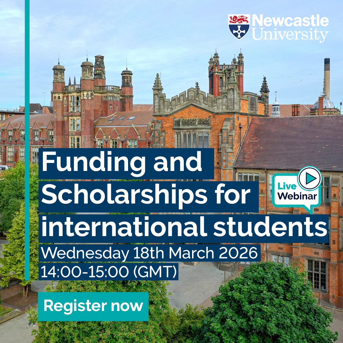 Newcastle University Facebook ad: Book Your Place: 18 March