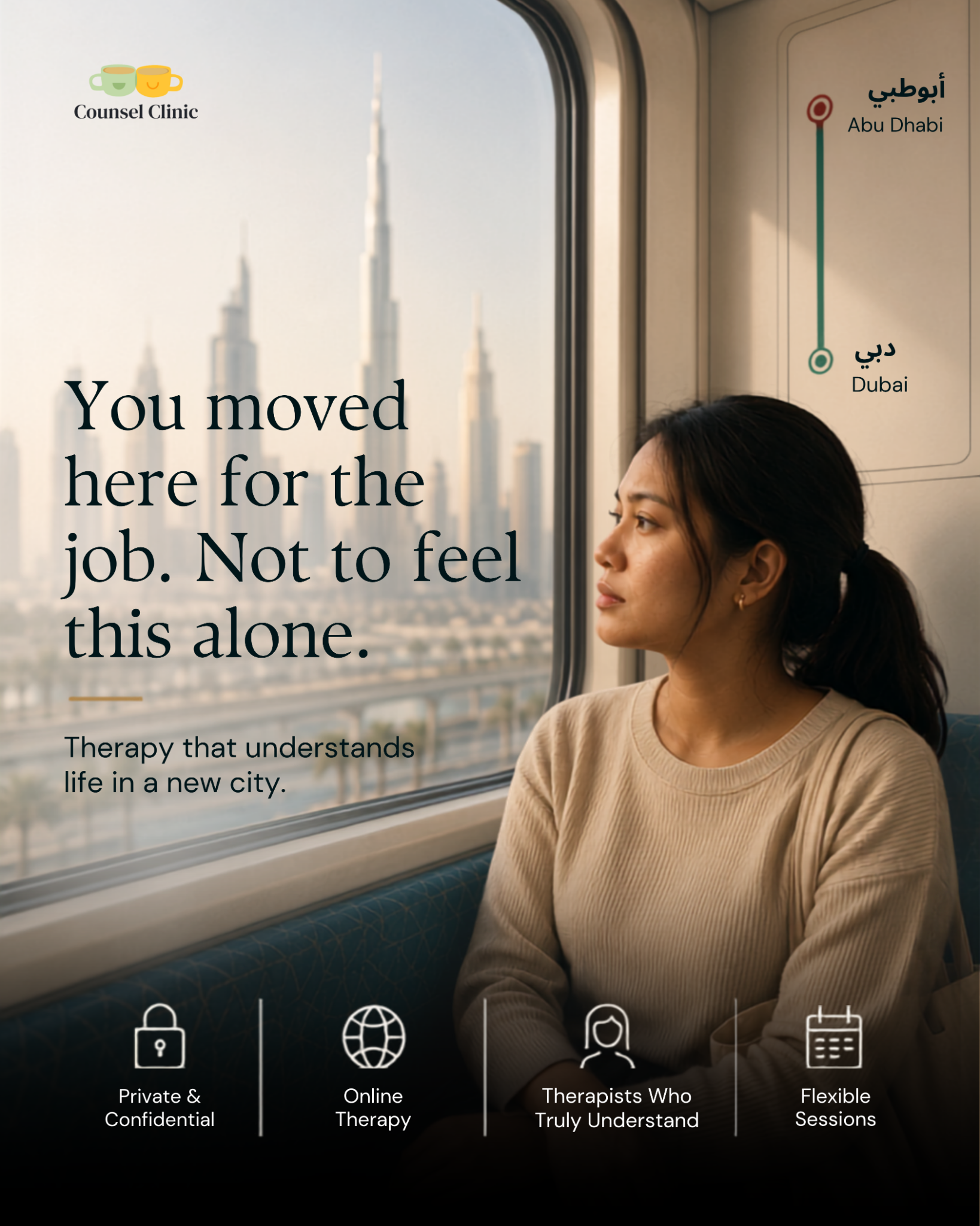 Counsel Clinic Facebook ad: Therapists Who Get Expat Life