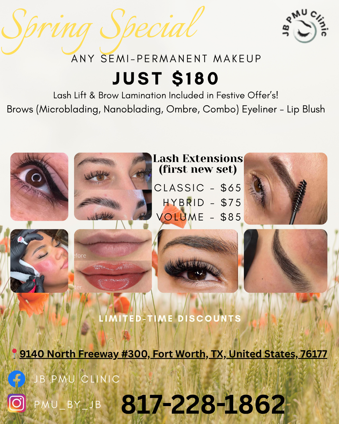 JB PMU Clinic Facebook ad from Apr 6, 2026