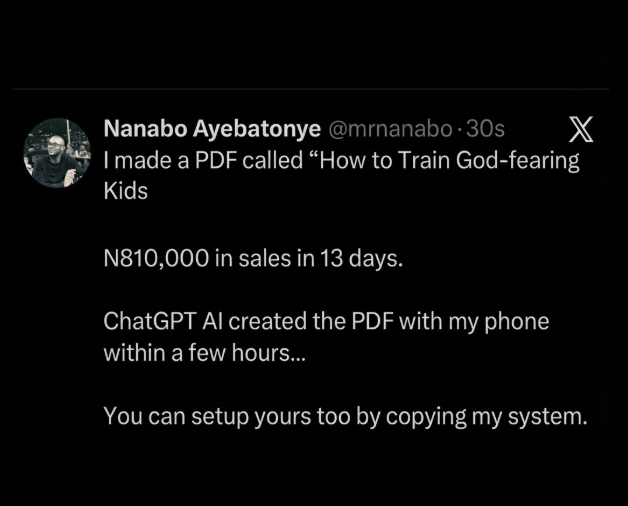 Nanabo Ayebatonye Facebook ad: How to Make 600-800k Monthly With AI PDF guide