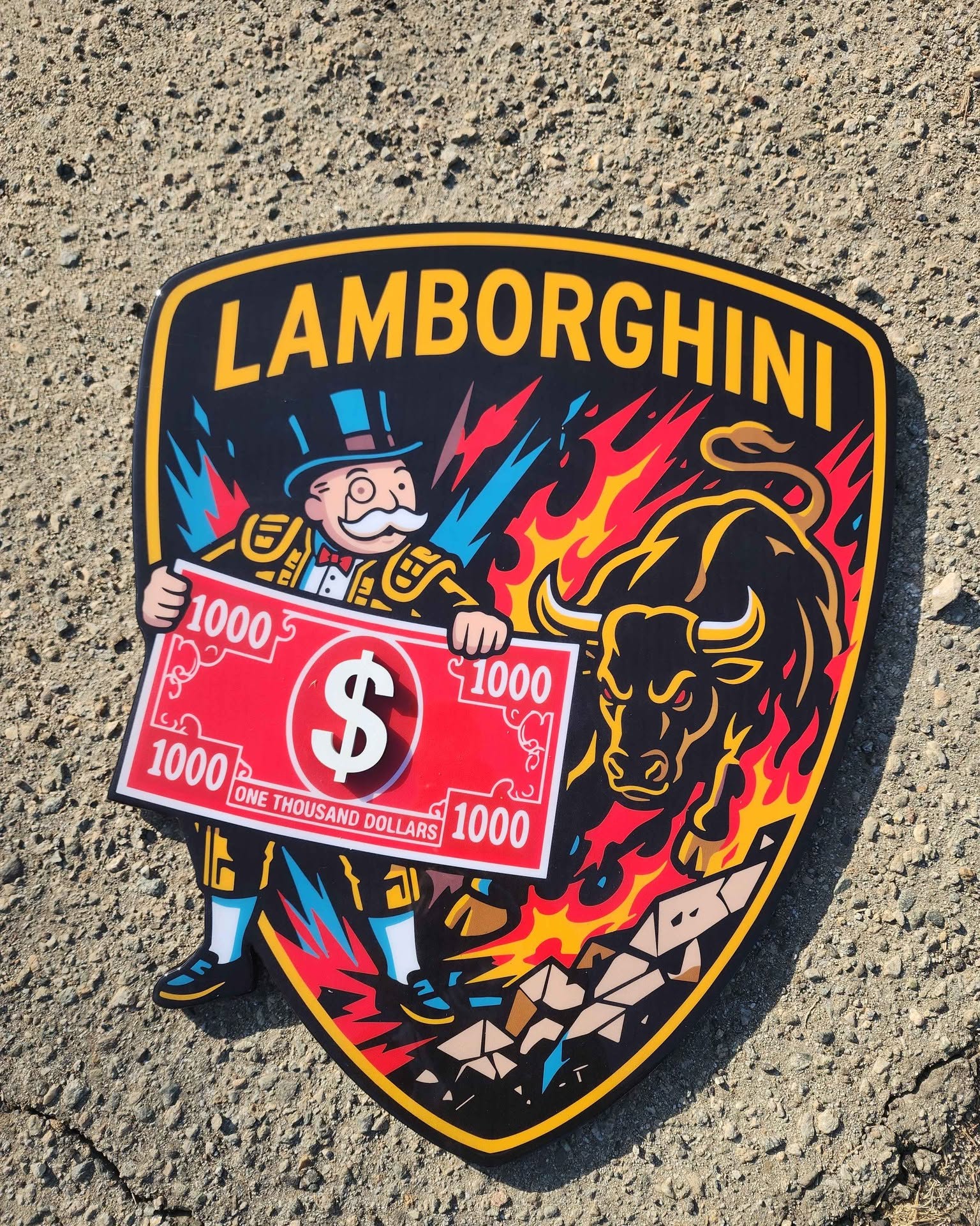 Samantha Aguilar Facebook ad: Lamborghini Monopoly Matador Wooden Garage Sign, 18x22½