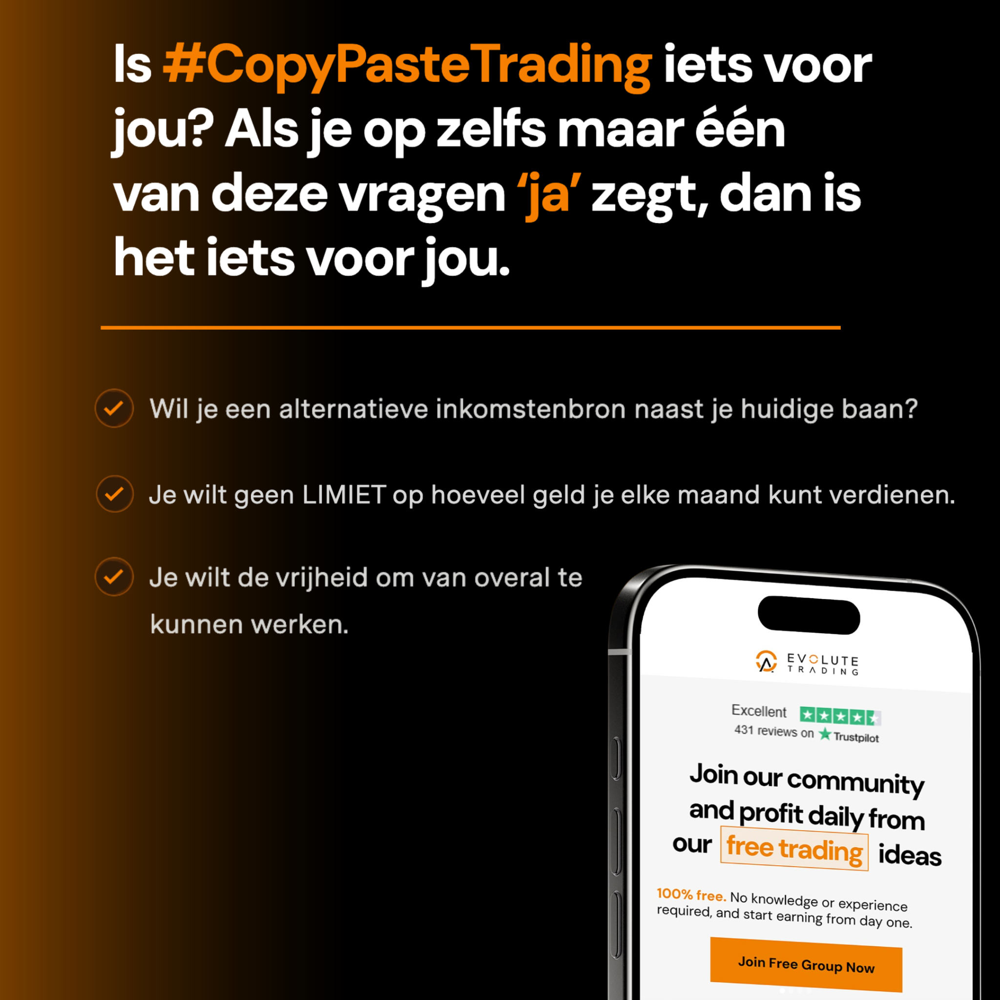 Evolute Trading Reels Facebook ad: 10.000+ leden. Dagelijks winst. Doe mee!