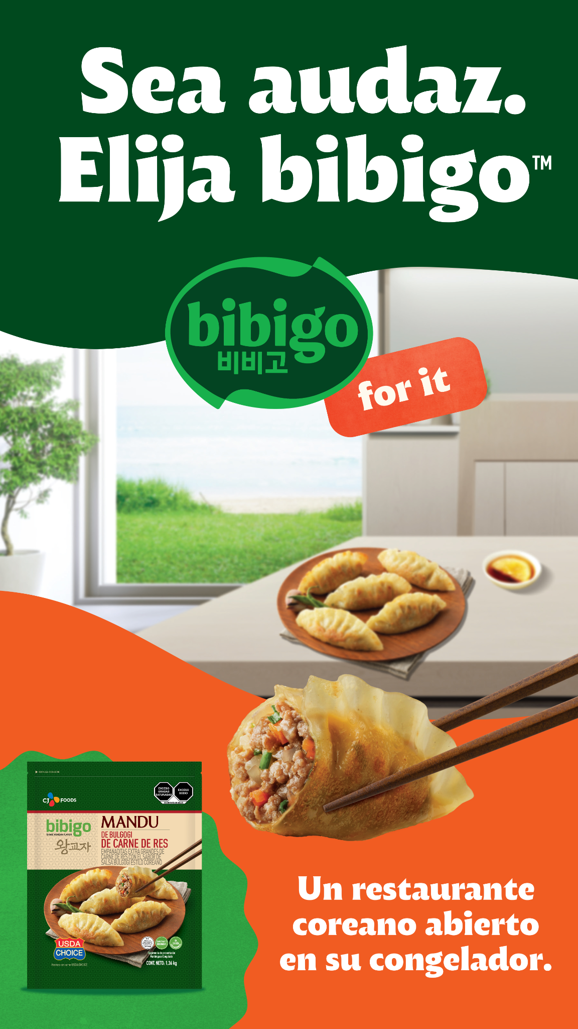 Costco México Facebook ad: Se audaz. Elija bibigo