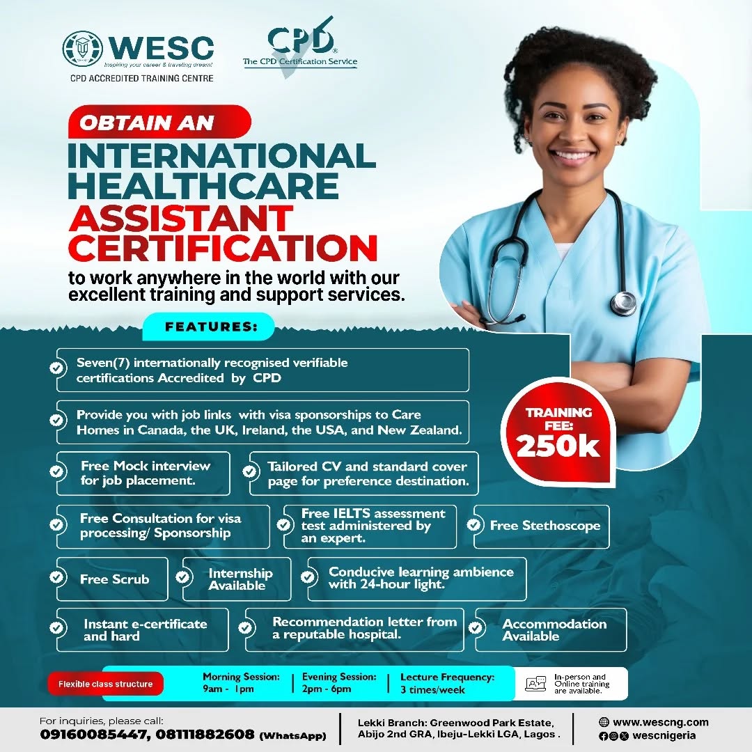 wescnigeria Facebook ad: Ready to kickstart a rewarding career in healthcare?