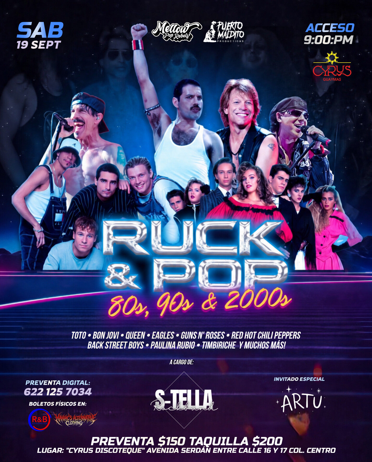 Puerto Maldito Productions Facebook ad: ¡RUCK & POP: Hits 80s 90s & 2000s!