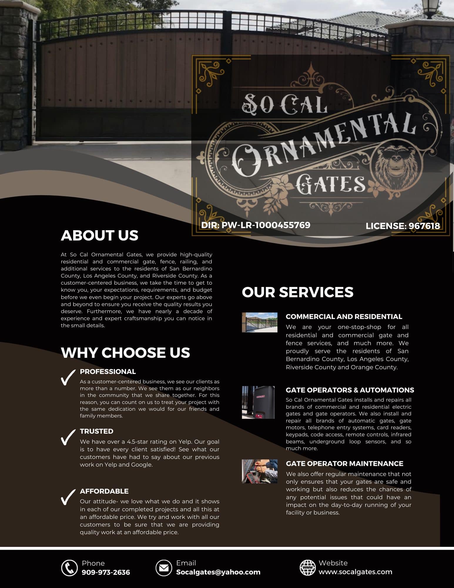 So-Cal Ornamental Gates Facebook ad: We off free estimates and over the phone…