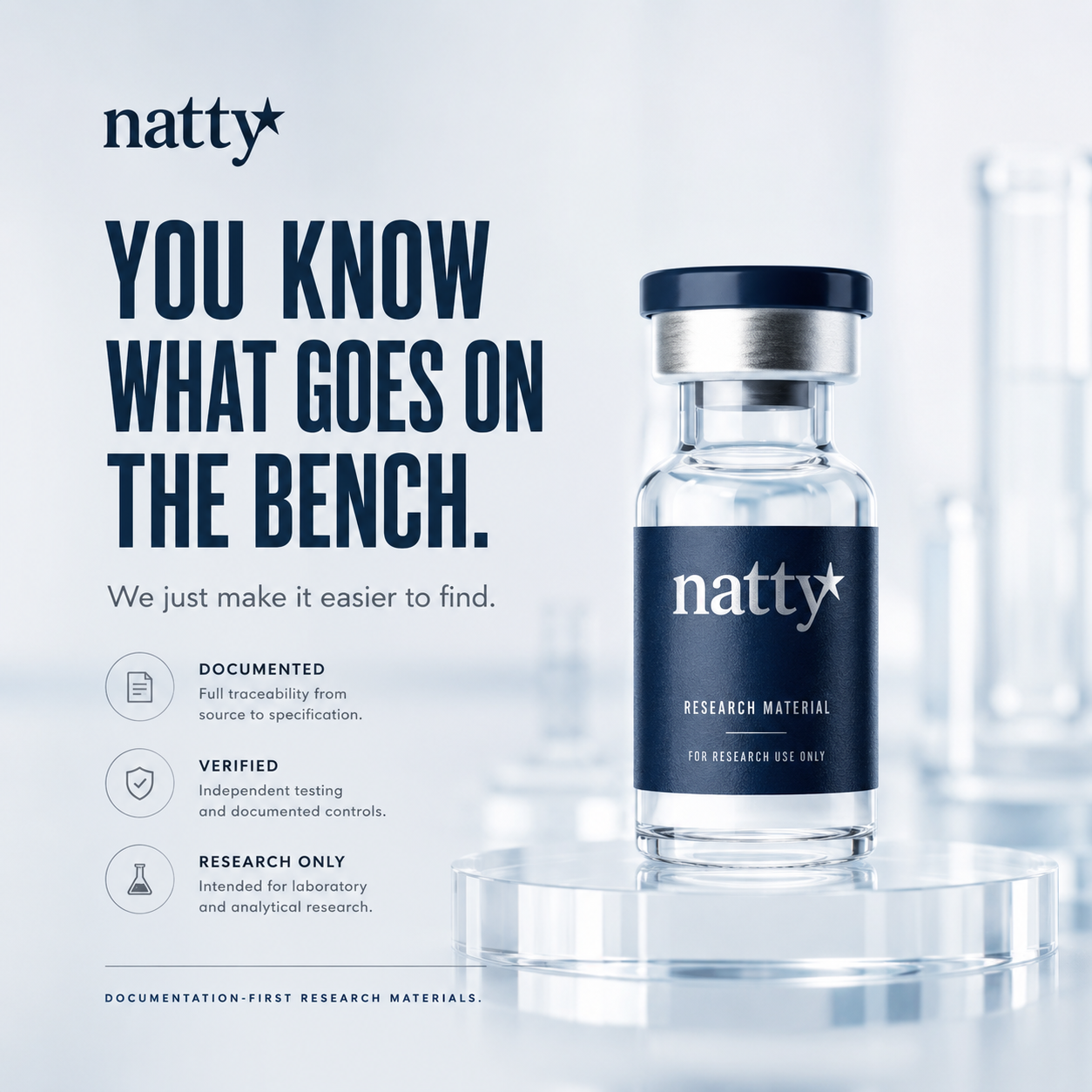 NattyLab Co Facebook ad: Verified Research-Grade Materials
