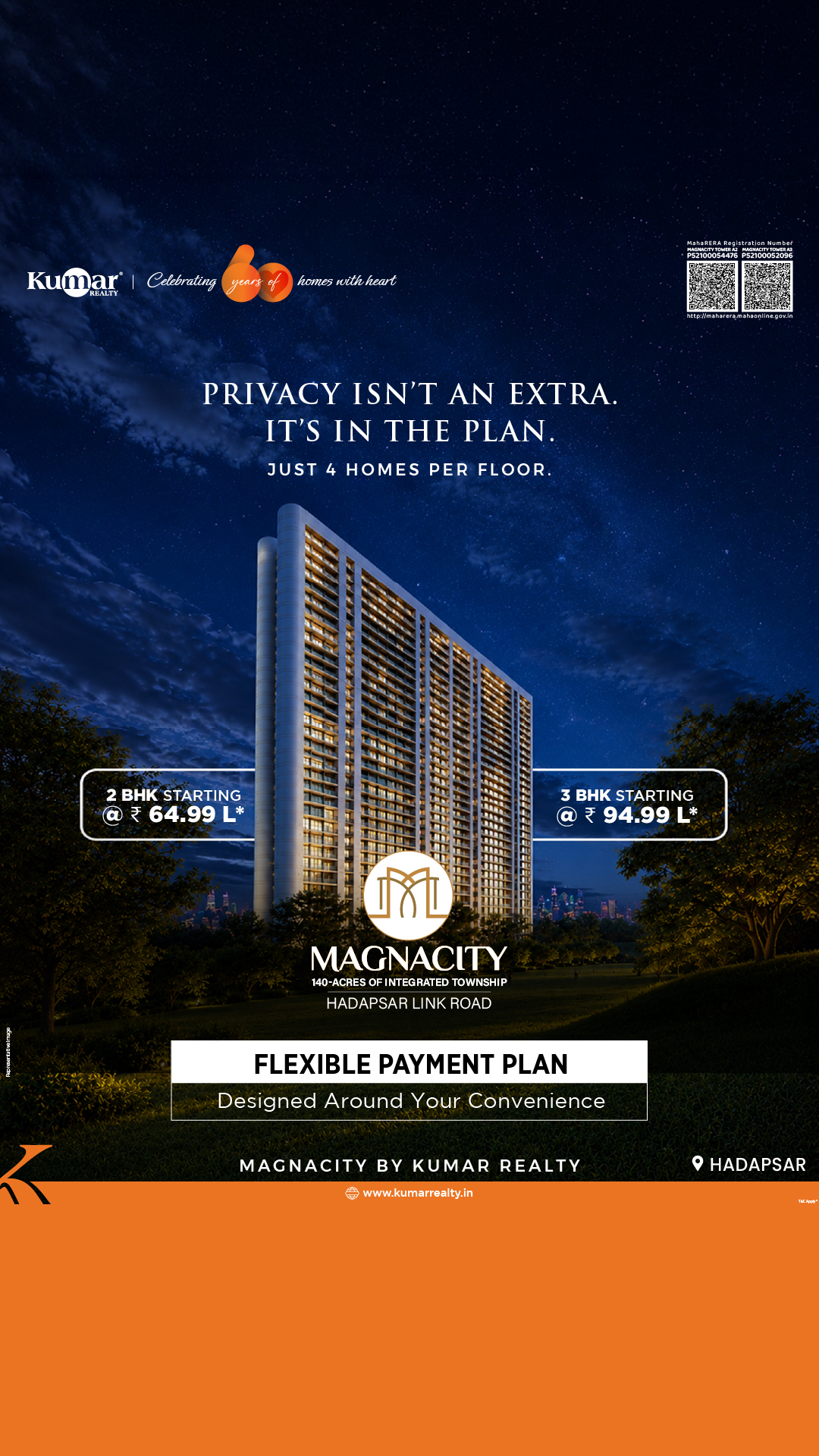Kumar Realty Facebook ad: 2 & 3 BHK homes starting @ ₹64.99L* in Pune-Hadapsar by…
