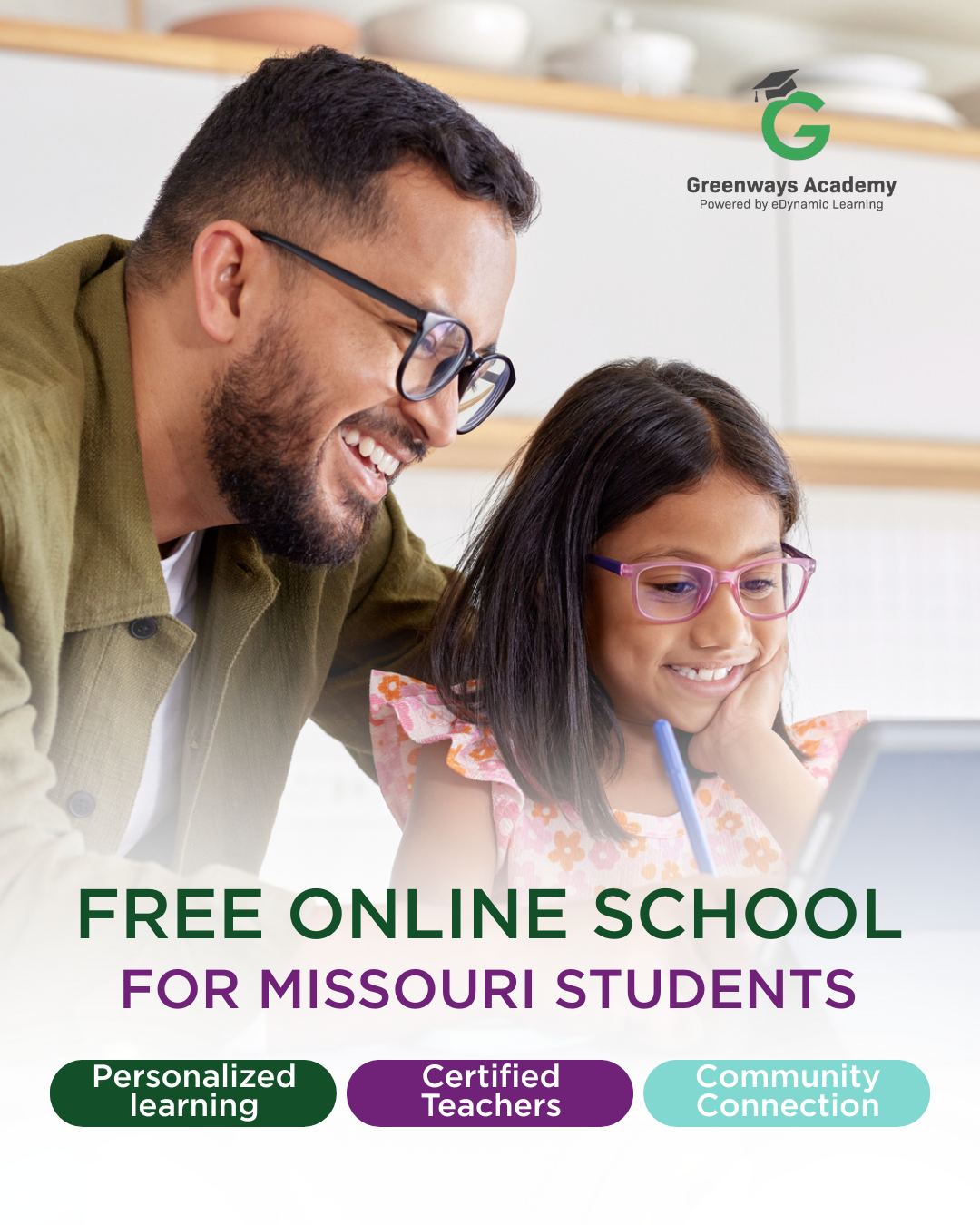 Greenways Academy Facebook ad: Free Online School in Missouri