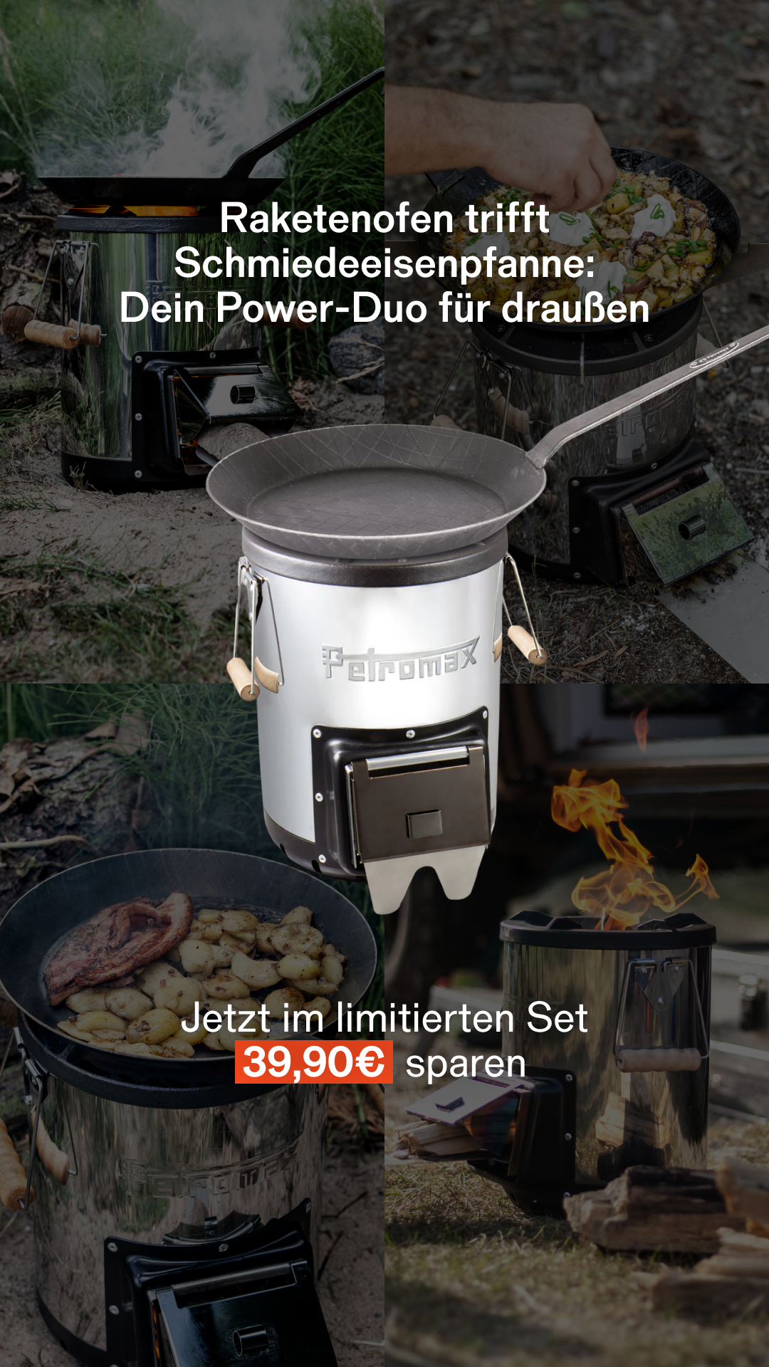 Petromax Facebook ad: Kochen ohne Gas & Strom