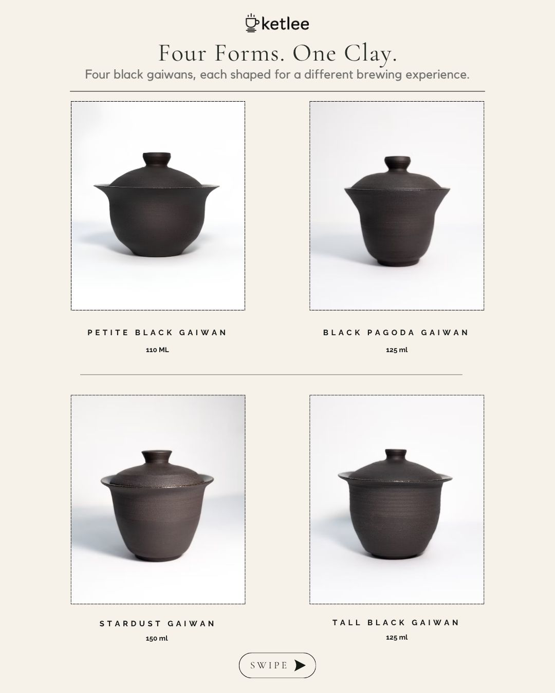 Ketlee.in Facebook ad: Indian Volcanic Black Clay Gaiwan, shop handcrafted teaware…