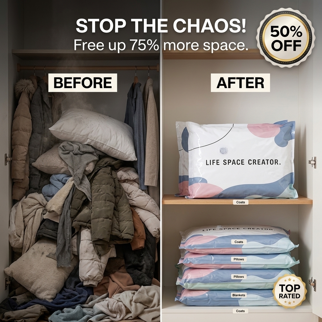 Rowgins3 Facebook ad: No-Pump Vacuum Storage Compression Bags
