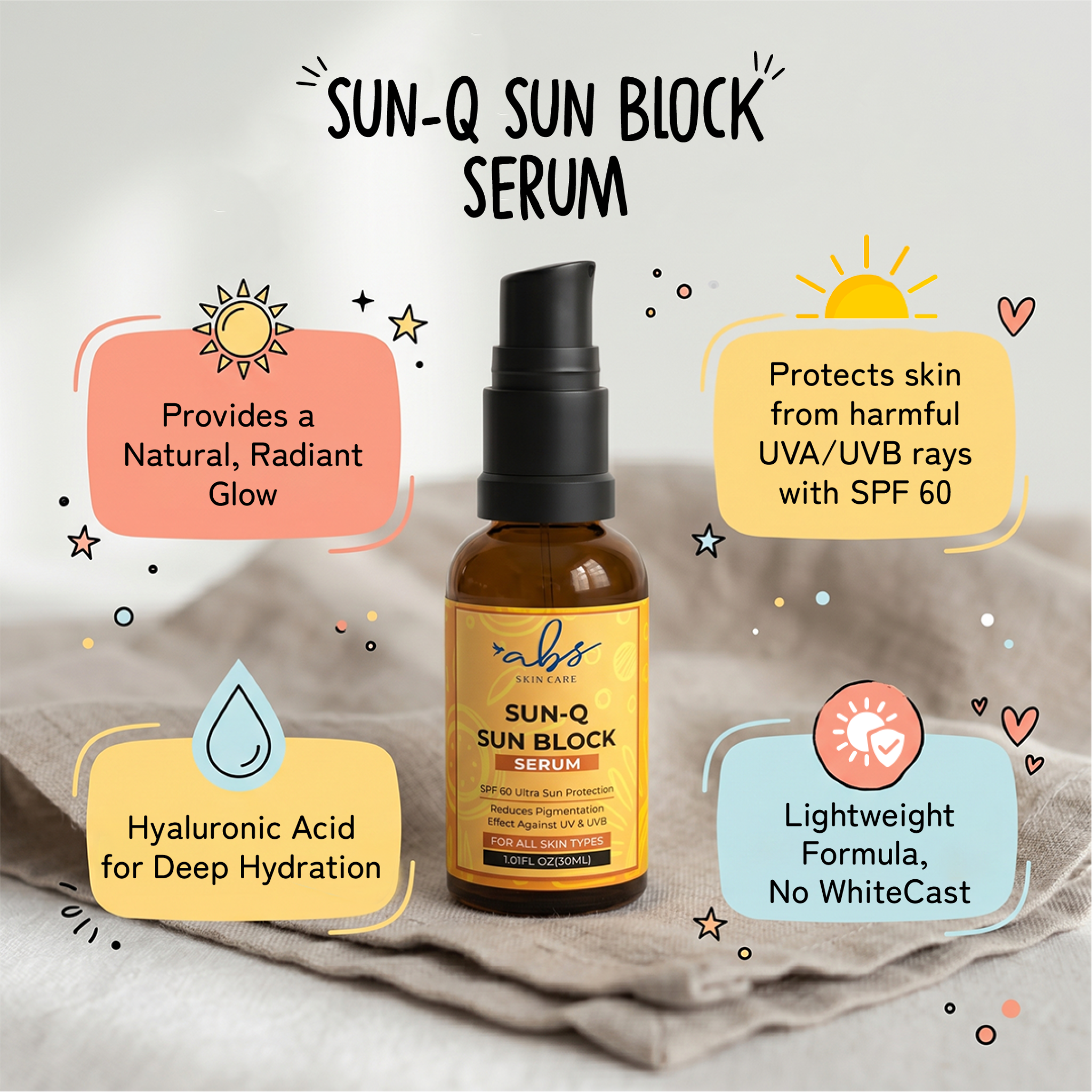 Skincare by ABS Facebook ad: Sun-Q SPF 60: Zero White Cast