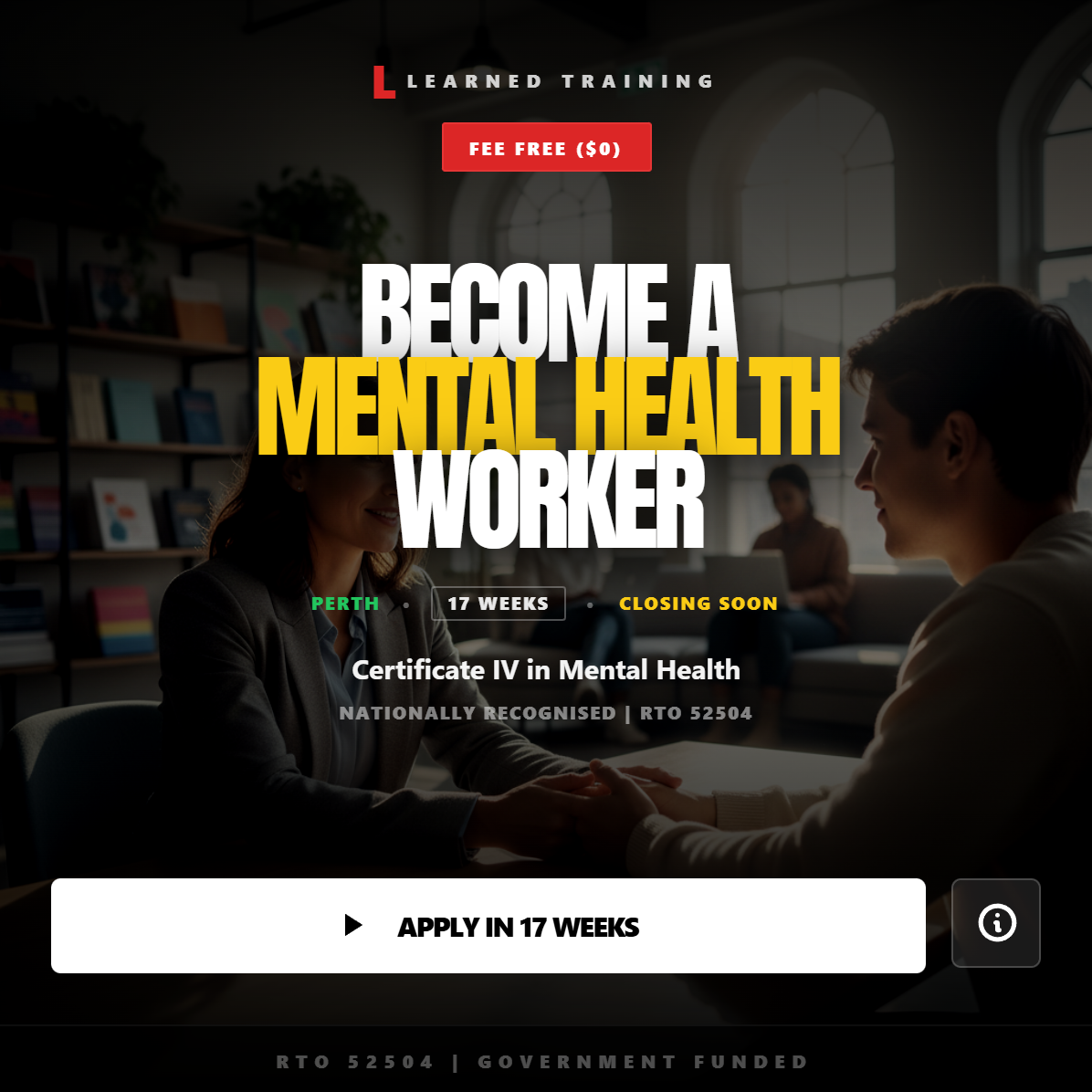 LearnEd Training Facebook ad: Work in Mental Health, $0 Course
