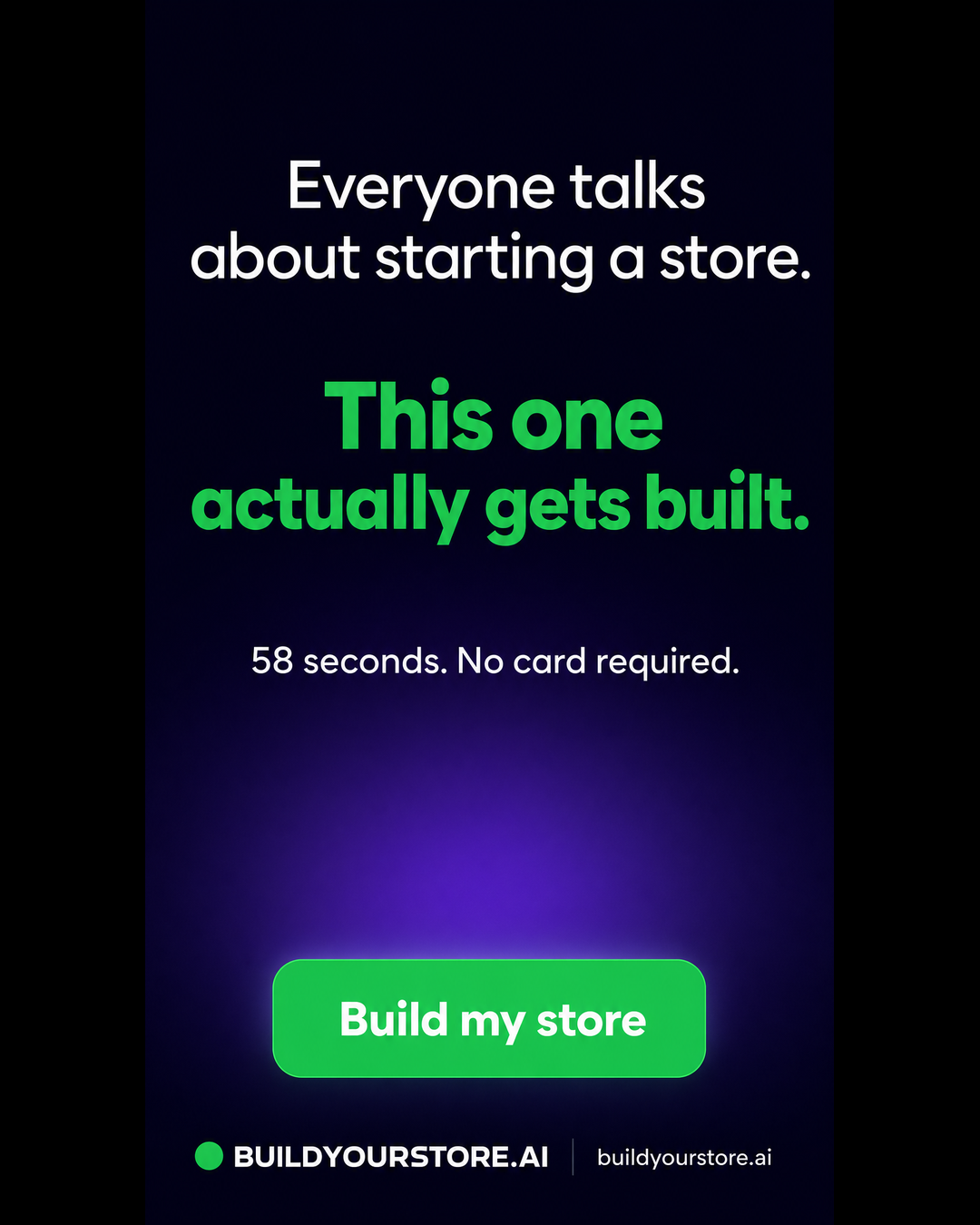 Buildyourstore Facebook ad: Your Shopify store. Live in 2 minutes