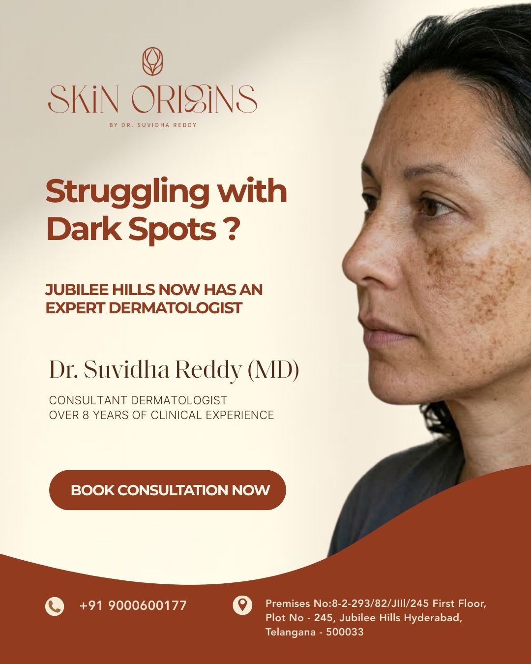 Skin Origins by Dr.Suvidha Reddy Facebook ad: Dark spots and pigmentation often develop from sun…